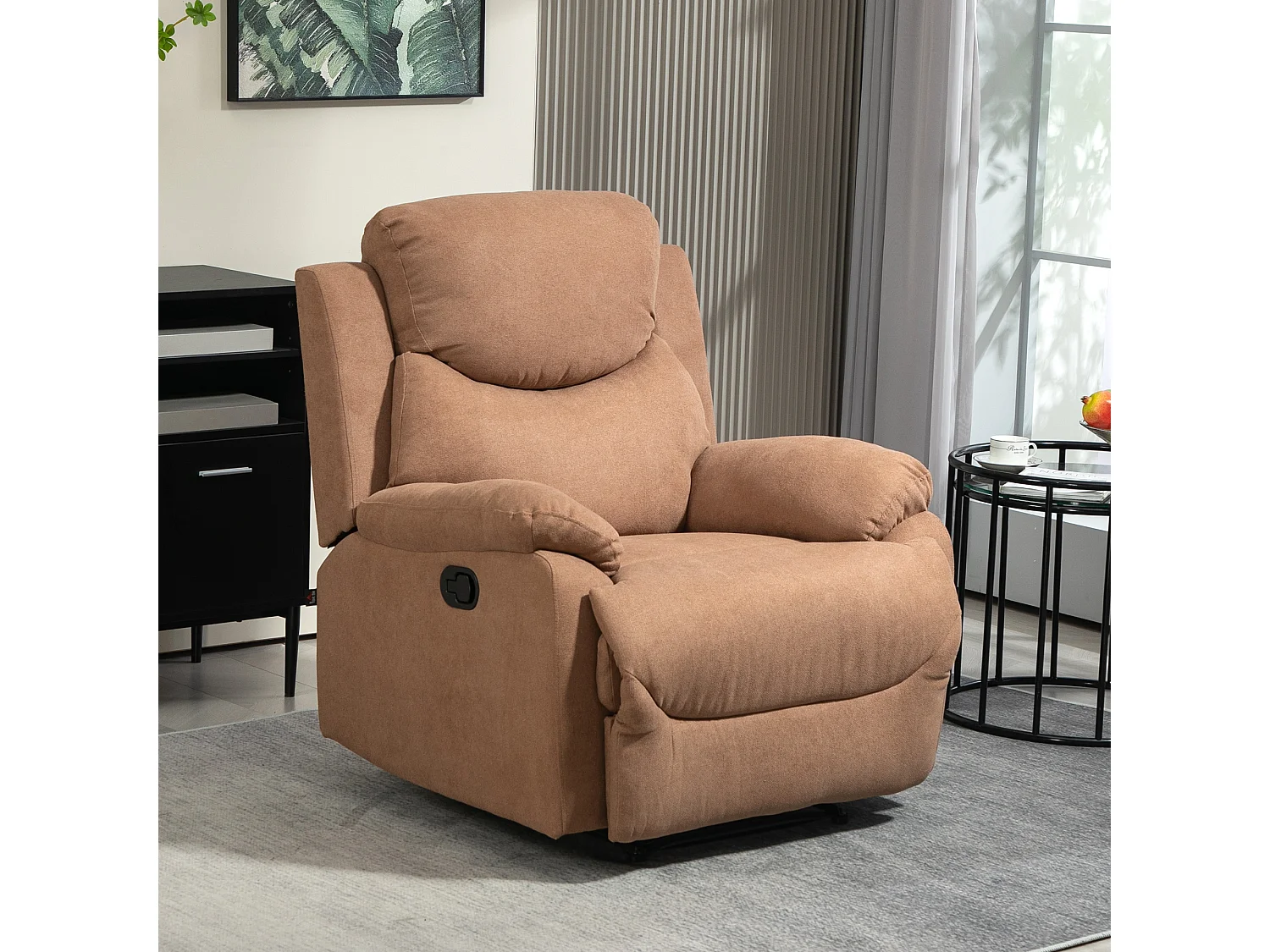 Poltrona relax reclinabile a 150° con poggiapiedi in tessuto marrone