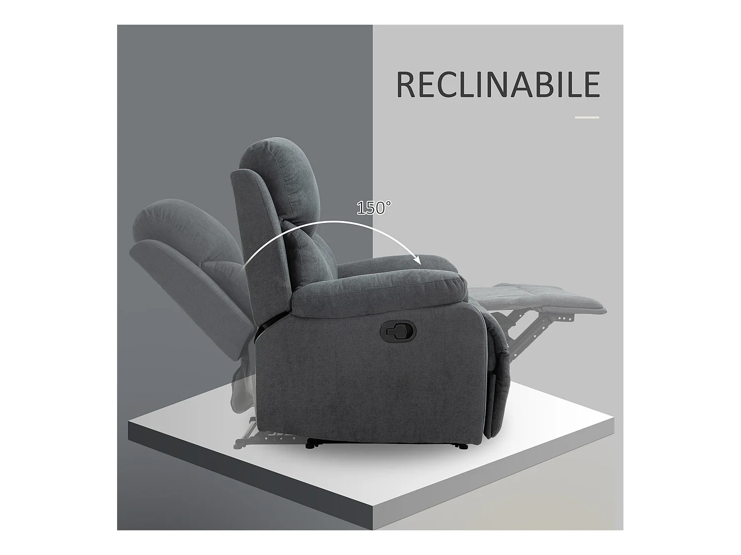 Poltrona relax manuale con schienale reclinabile in lino grigio