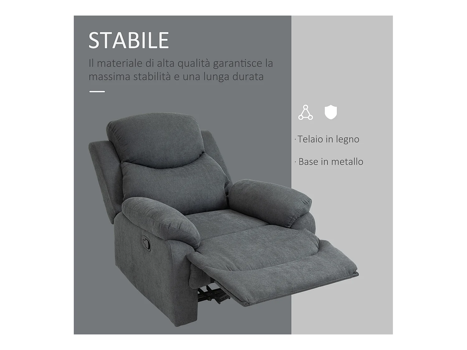Poltrona relax manuale con schienale reclinabile in lino grigio