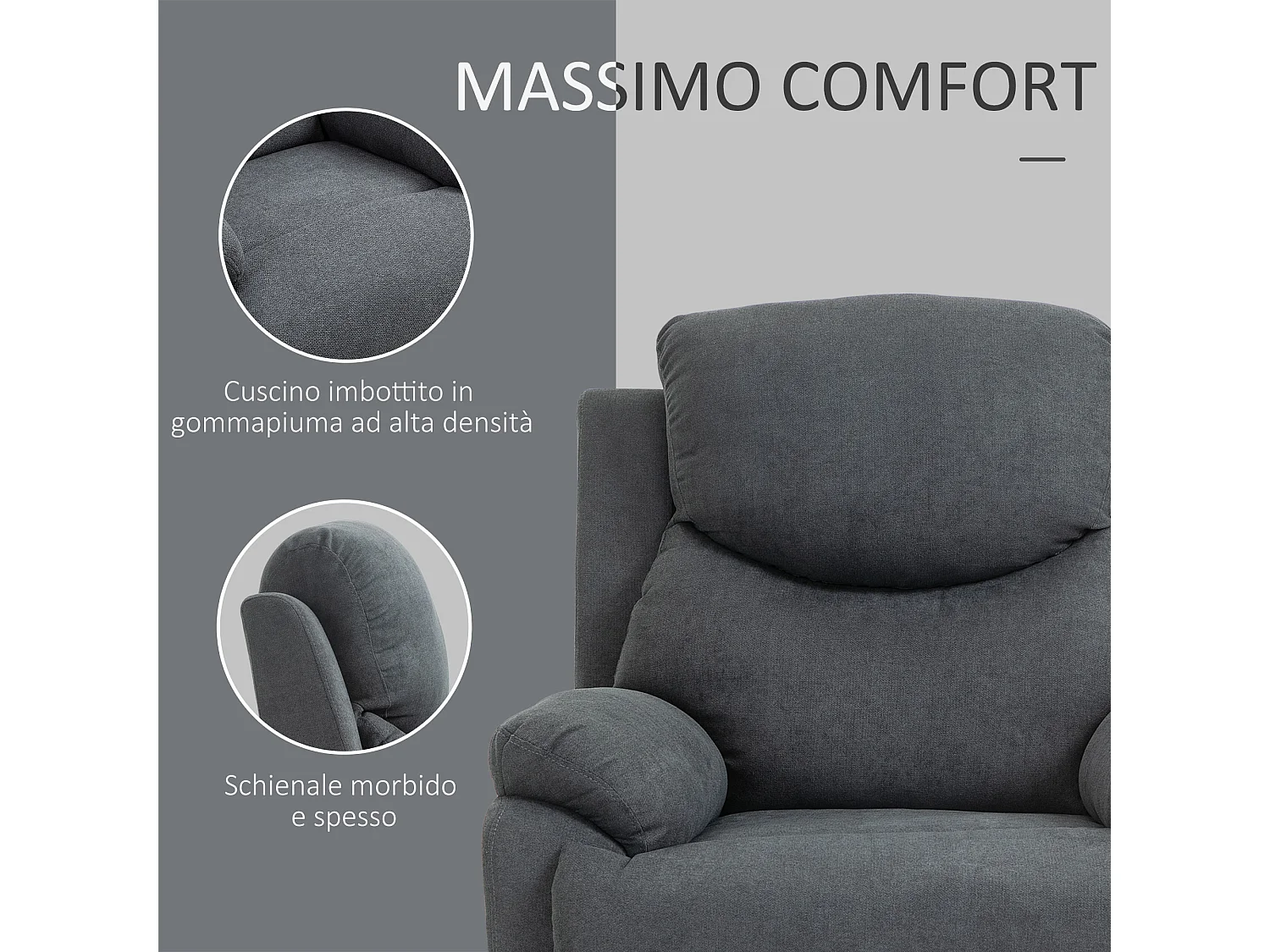 Poltrona relax manuale con schienale reclinabile in lino grigio