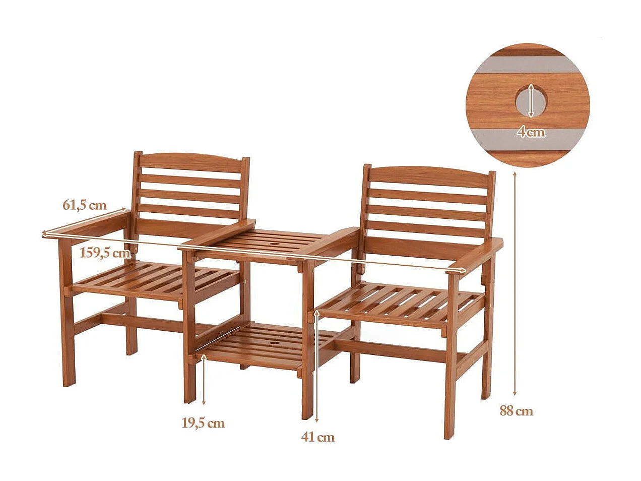 Sitzgarnitur aus Holz mit Kaffeetisch & Schirmloch Wetterfestes Gartenmöbelset für die Terrasse
