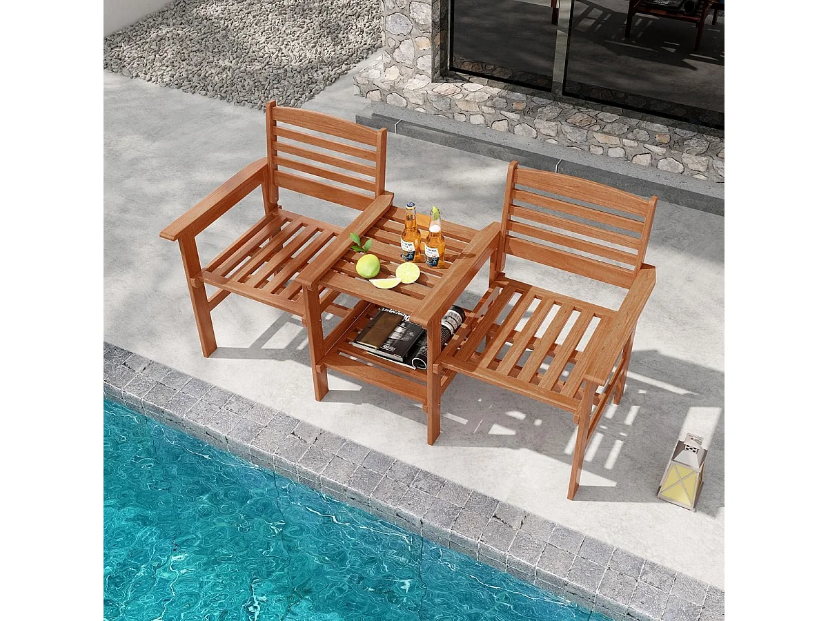 Sitzgarnitur aus Holz mit Kaffeetisch & Schirmloch Wetterfestes Gartenmöbelset für die Terrasse