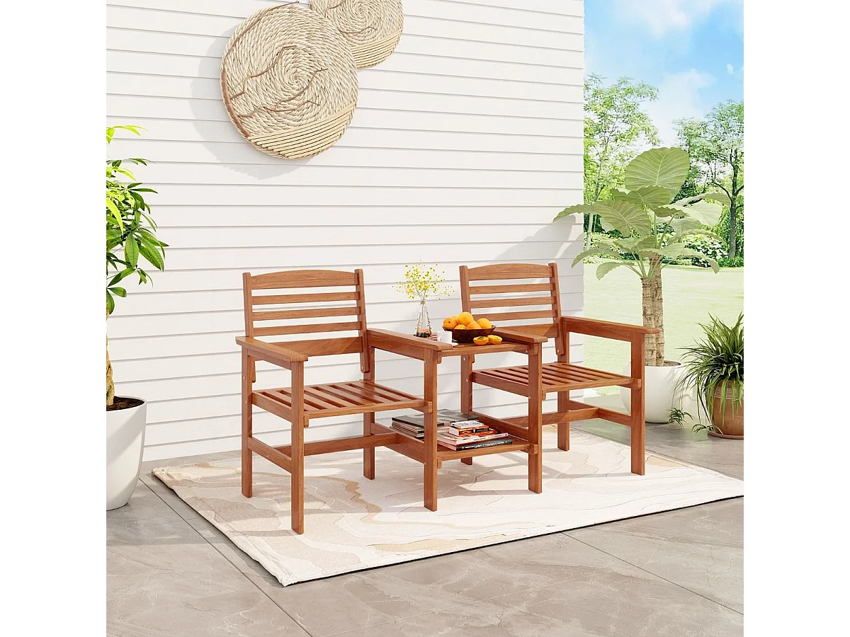 Sitzgarnitur aus Holz mit Kaffeetisch & Schirmloch Wetterfestes Gartenmöbelset für die Terrasse