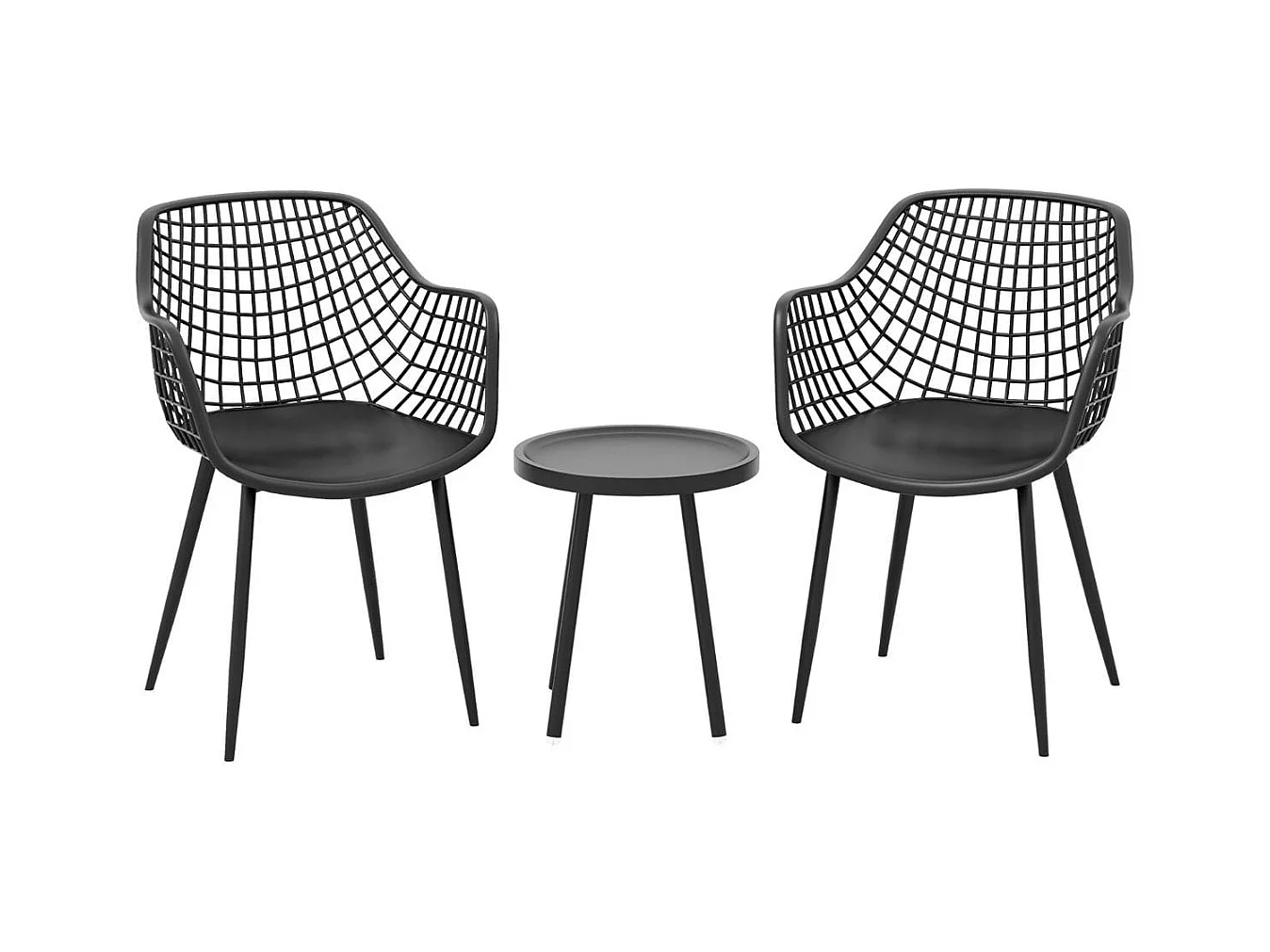 3-teiliges Terrassenmöbel-Set Bistrostühle und Beistelltisch mit Sitzflächen + Tischplatte aus PP Schwarz
