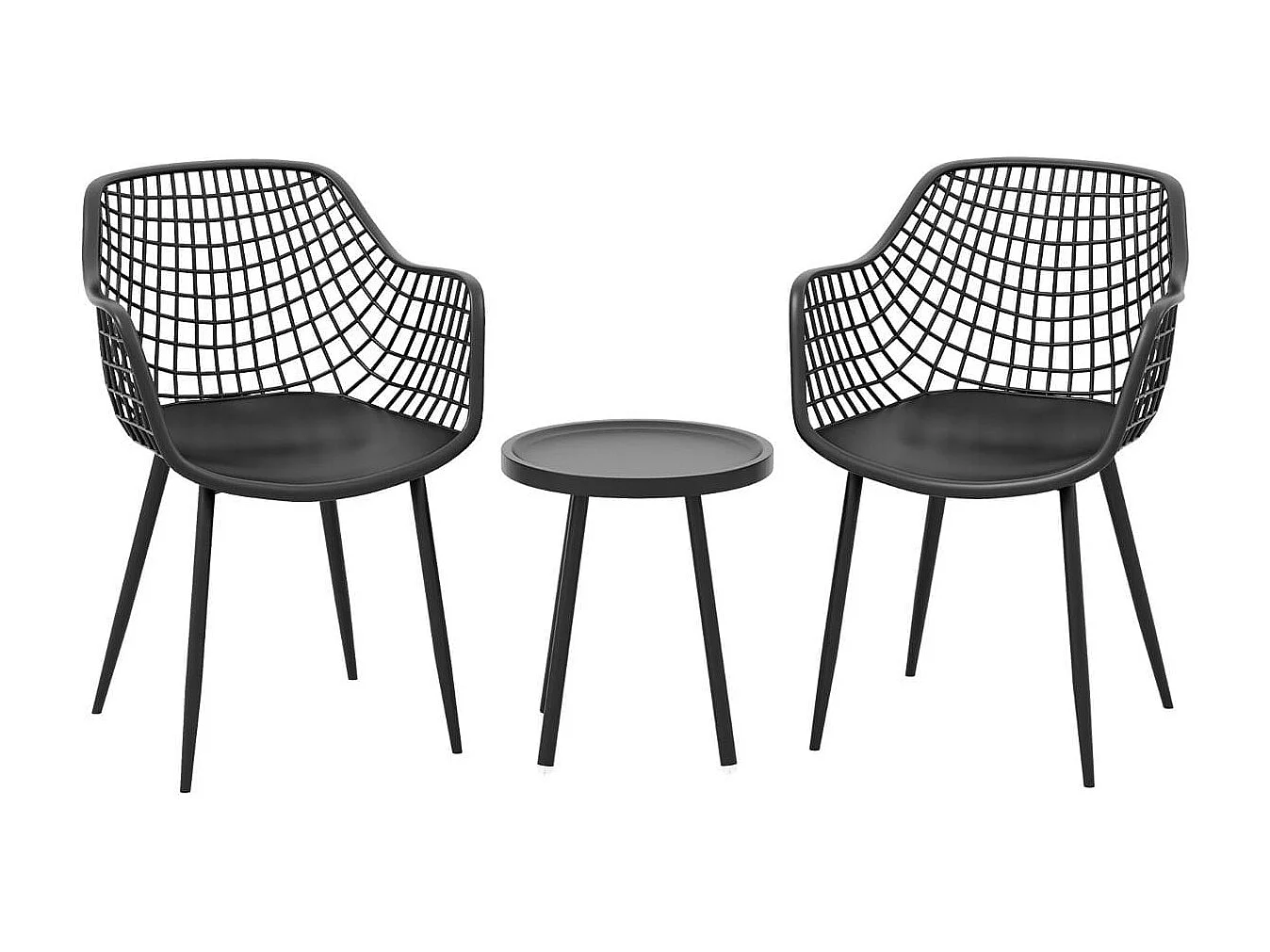 3-teiliges Terrassenmöbel-Set Bistrostühle und Beistelltisch mit Sitzflächen + Tischplatte aus PP Schwarz