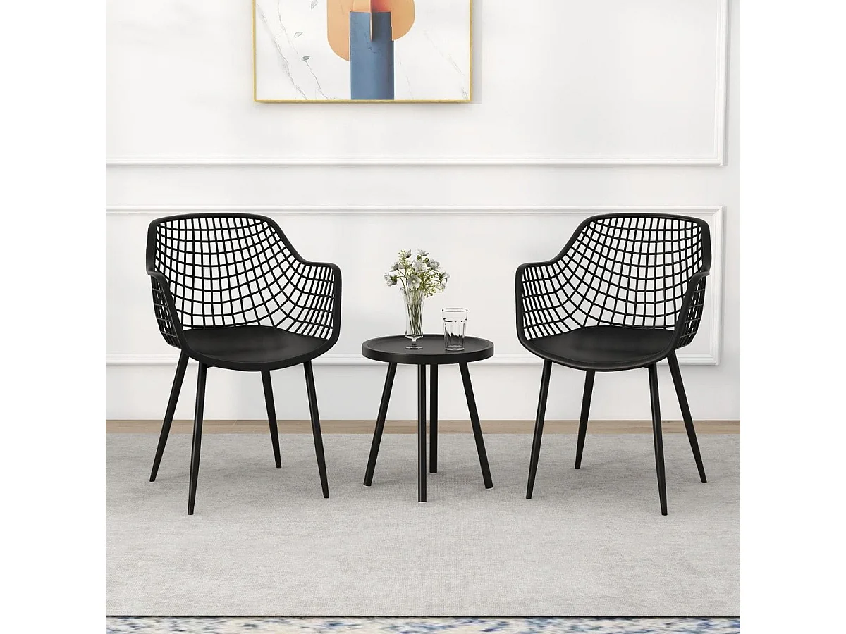 3-teiliges Terrassenmöbel-Set Bistrostühle und Beistelltisch mit Sitzflächen + Tischplatte aus PP Schwarz