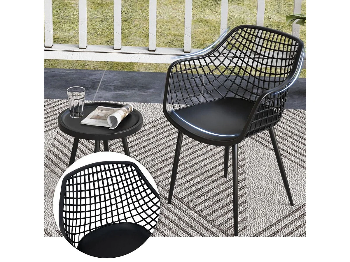 3-teiliges Terrassenmöbel-Set Bistrostühle und Beistelltisch mit Sitzflächen + Tischplatte aus PP Schwarz