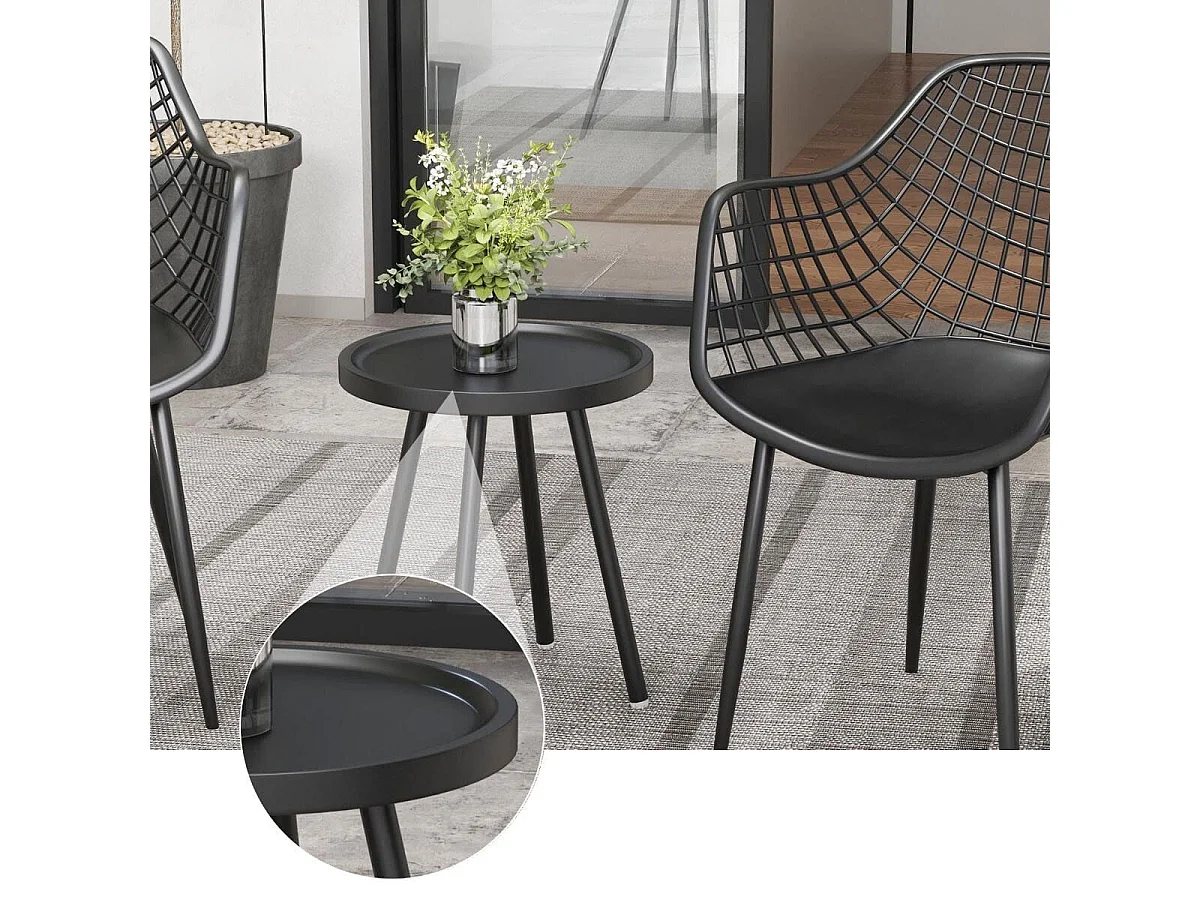 3-teiliges Terrassenmöbel-Set Bistrostühle und Beistelltisch mit Sitzflächen + Tischplatte aus PP Schwarz