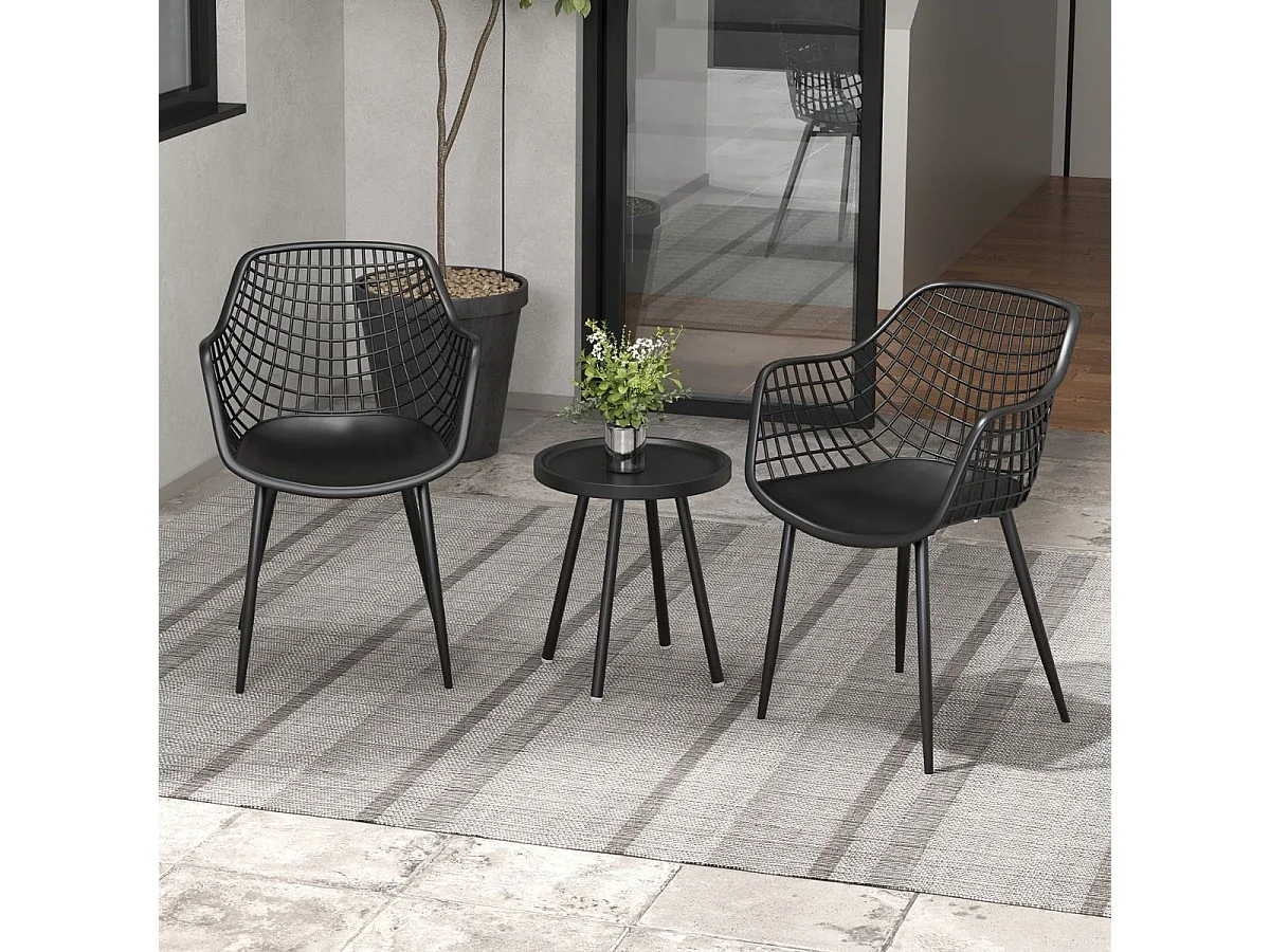 3-teiliges Terrassenmöbel-Set Bistrostühle und Beistelltisch mit Sitzflächen + Tischplatte aus PP Schwarz