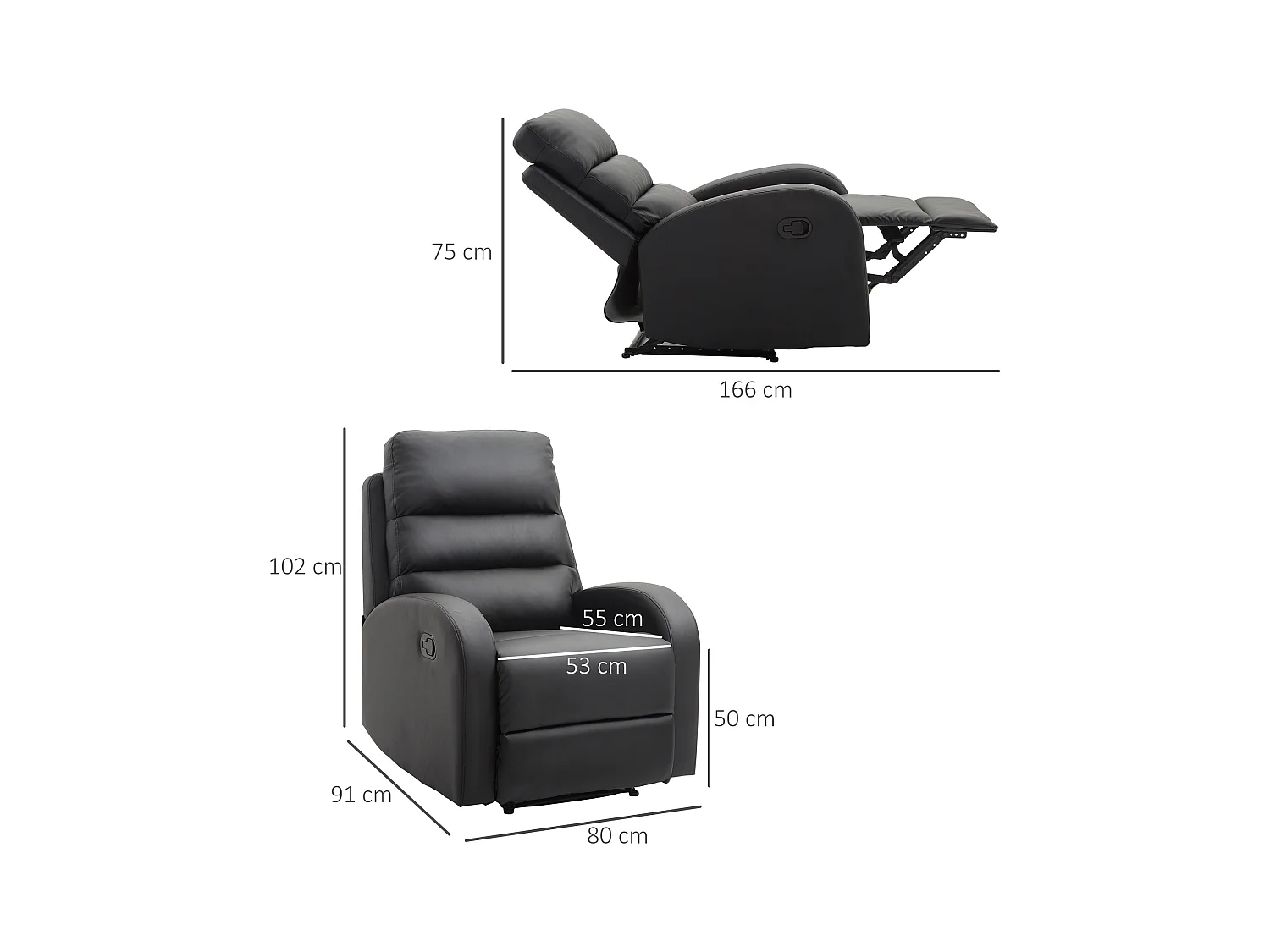 Poltrona relax reclinabile in ecopelle nero