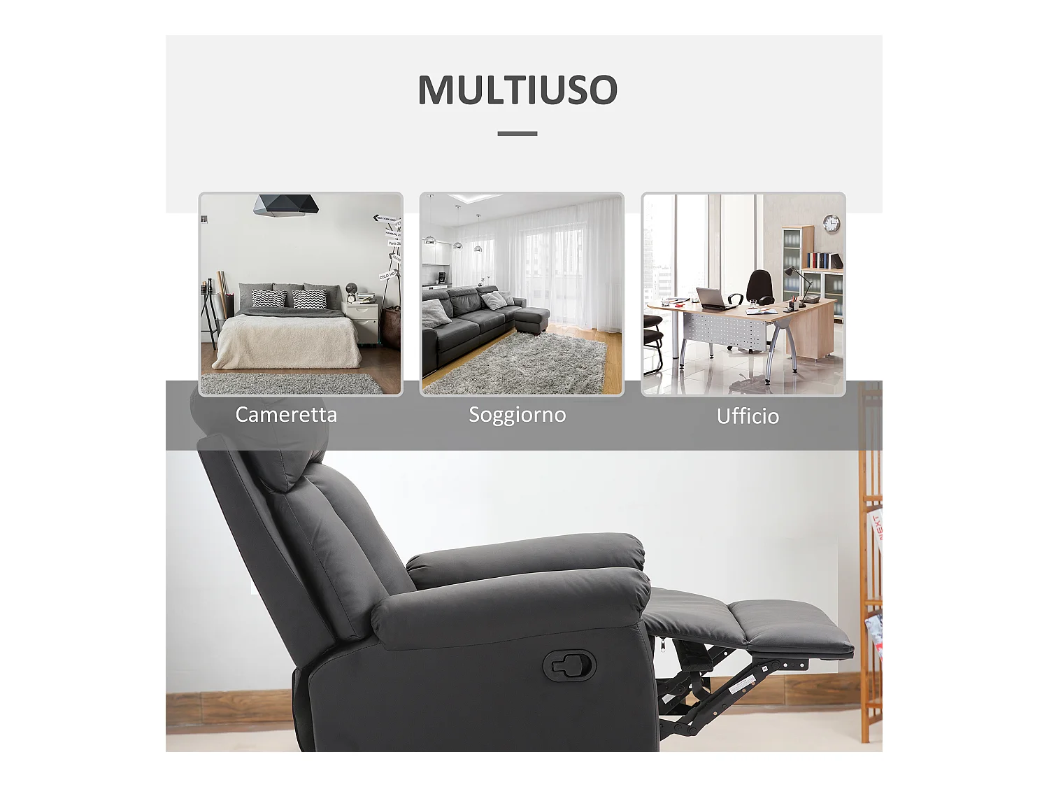 Poltrona relax reclinabile in ecopelle nero