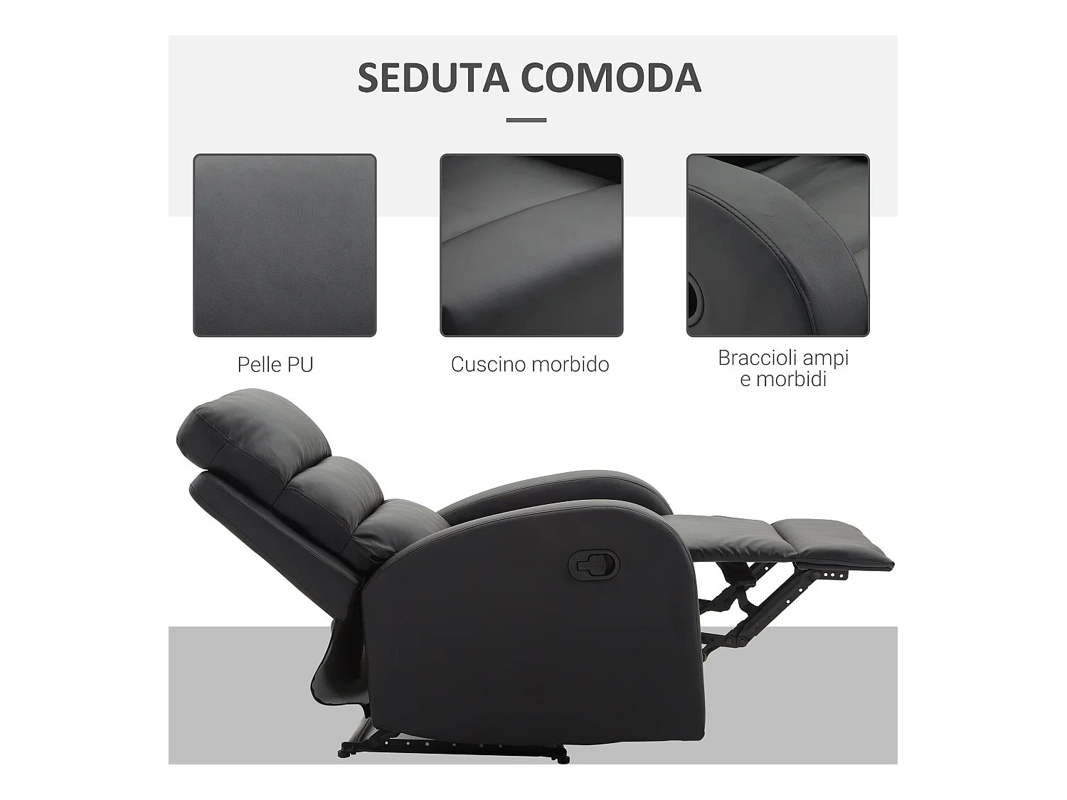 Poltrona relax reclinabile in ecopelle nero