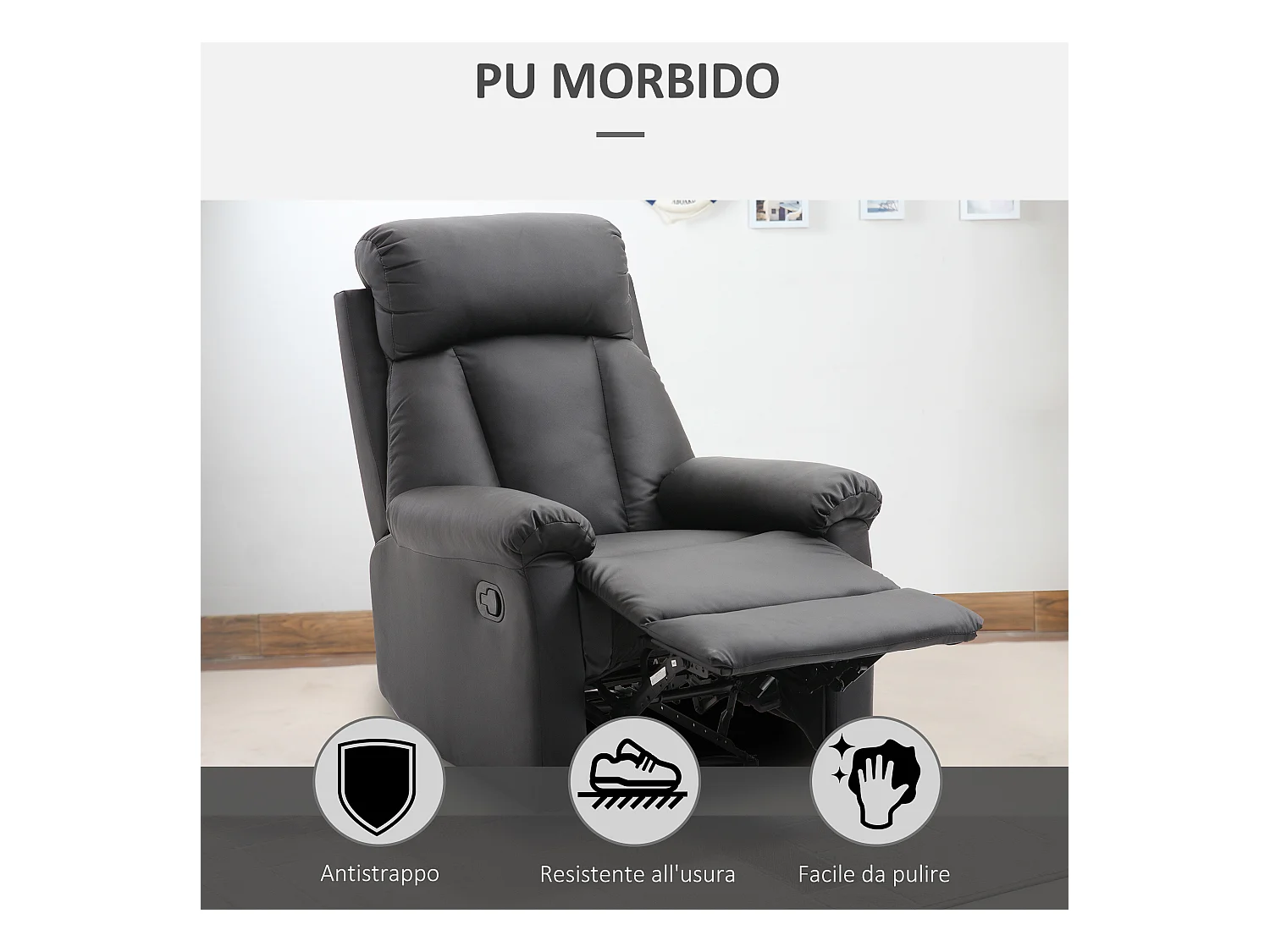 Poltrona relax reclinabile in ecopelle nero