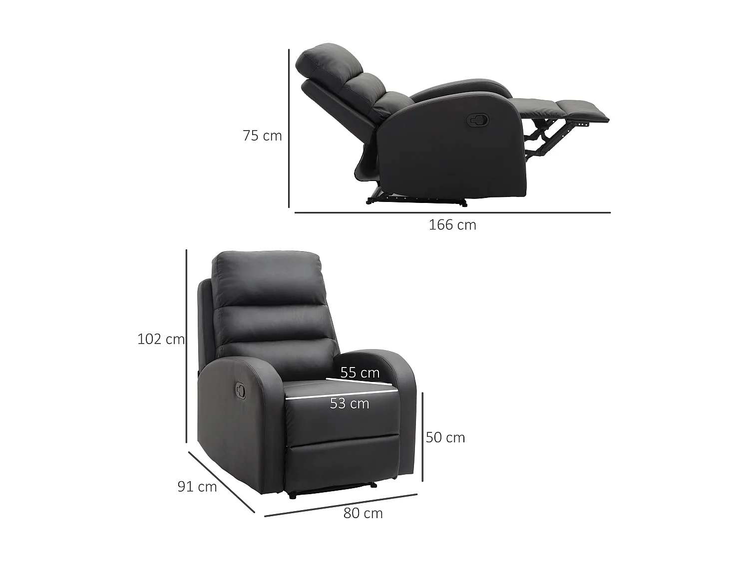 Poltrona relax reclinabile in ecopelle nero