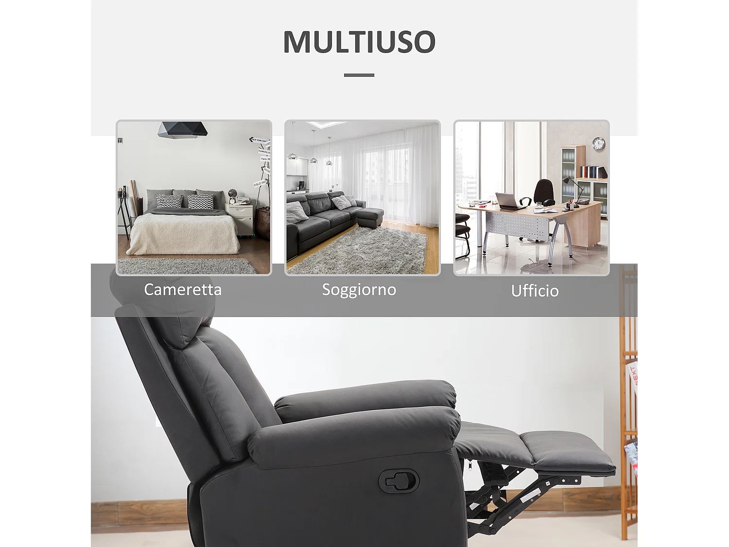 Poltrona relax reclinabile in ecopelle nero