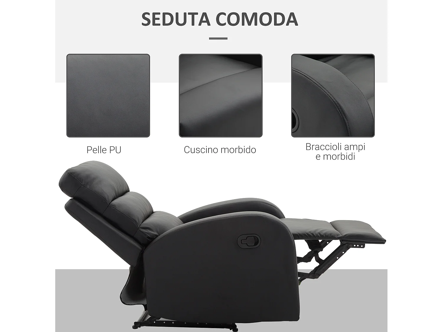 Poltrona relax reclinabile in ecopelle nero