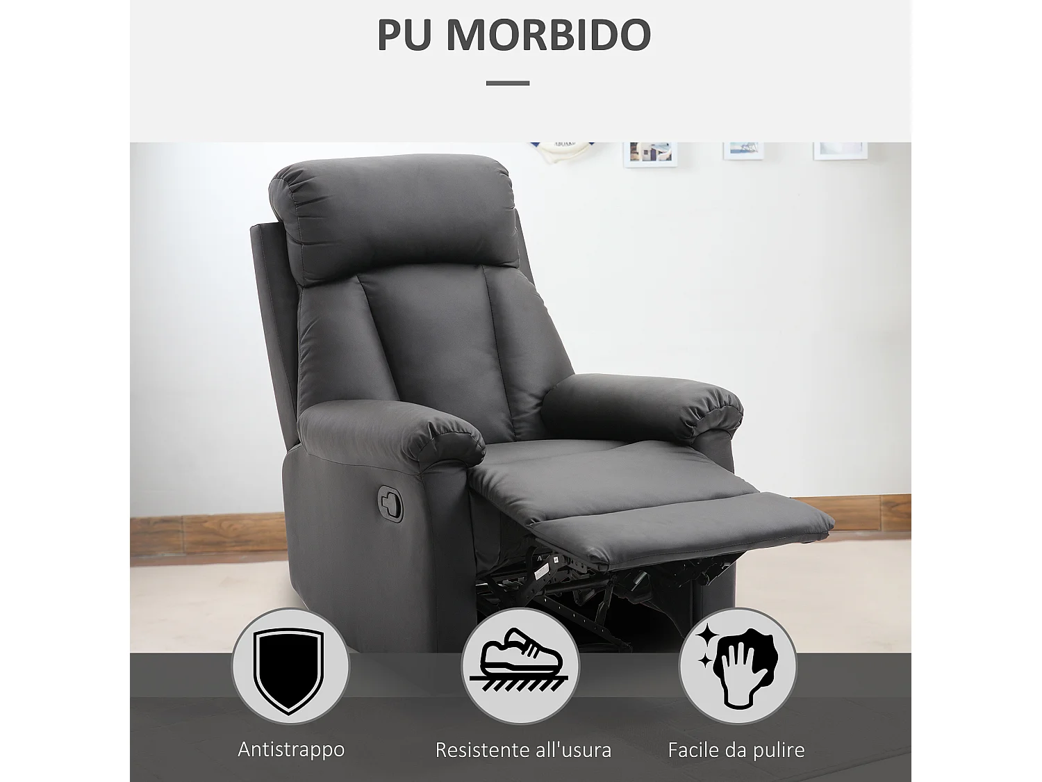 Poltrona relax reclinabile in ecopelle nero