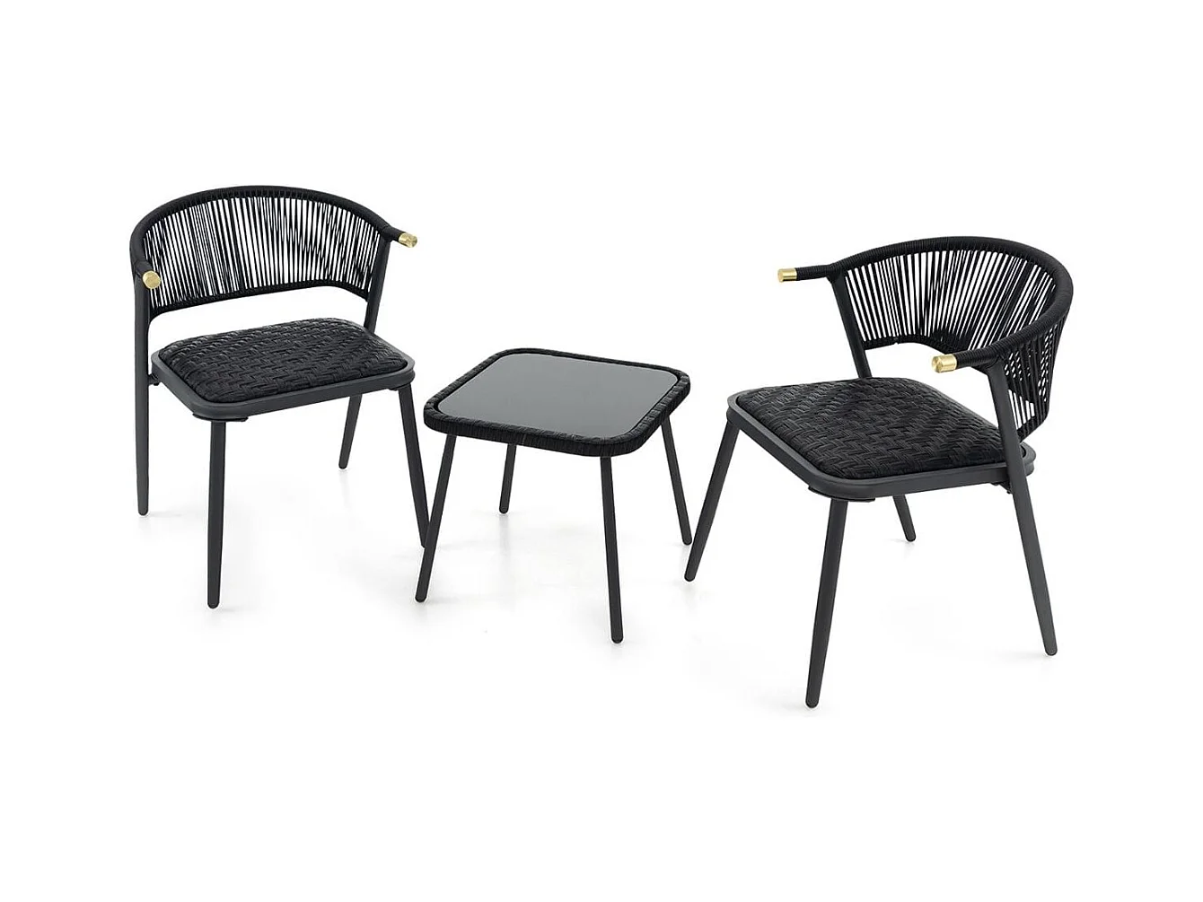 Rattan Gartenmöbel Set Balkonset mit 2 Stühlen und Tisch Balkonmöbel Braun gemischt