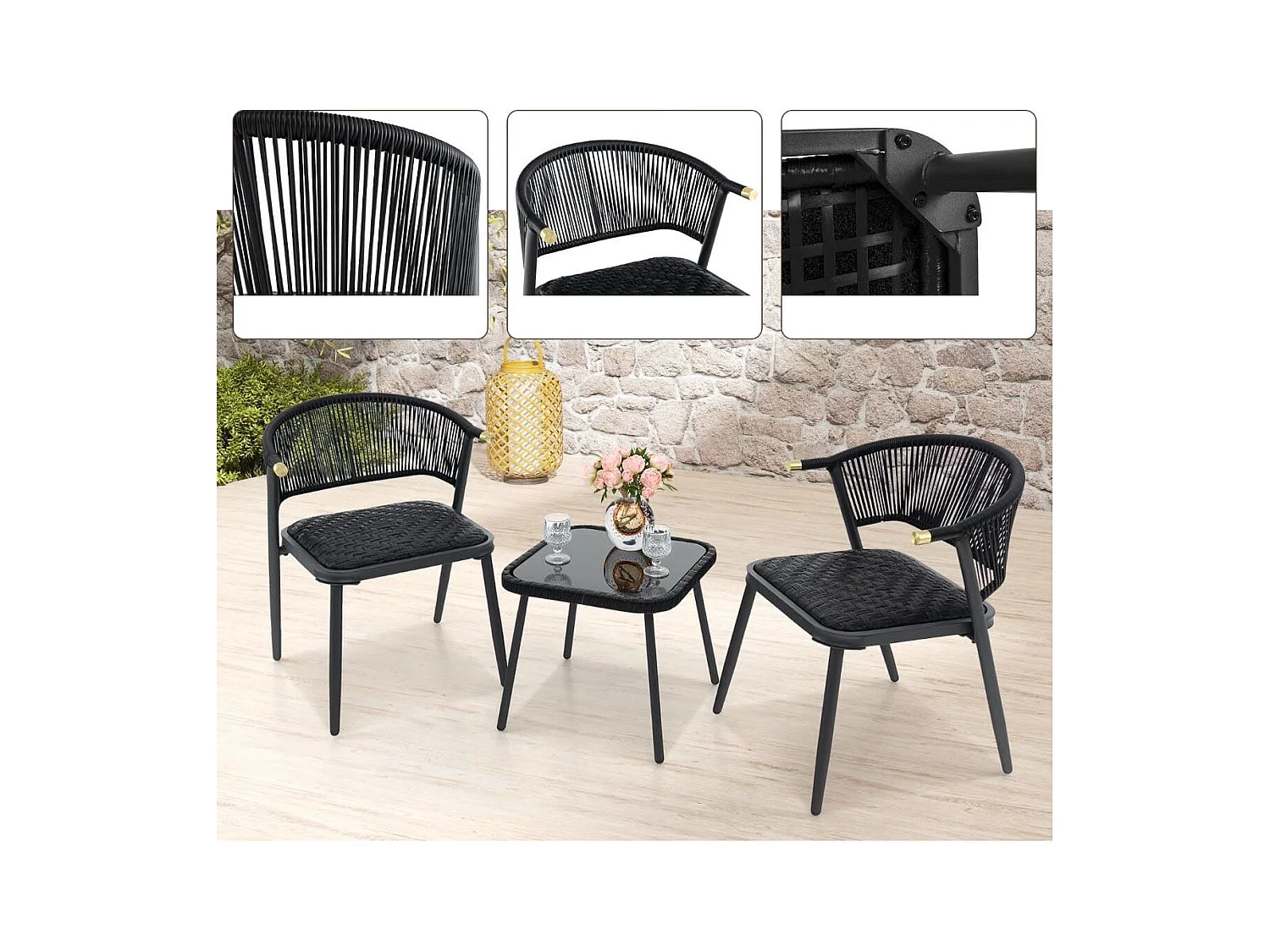 Rattan Gartenmöbel Set Balkonset mit 2 Stühlen und Tisch Balkonmöbel Braun gemischt