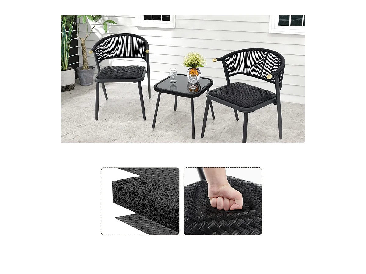 Rattan Gartenmöbel Set Balkonset mit 2 Stühlen und Tisch Balkonmöbel Braun gemischt