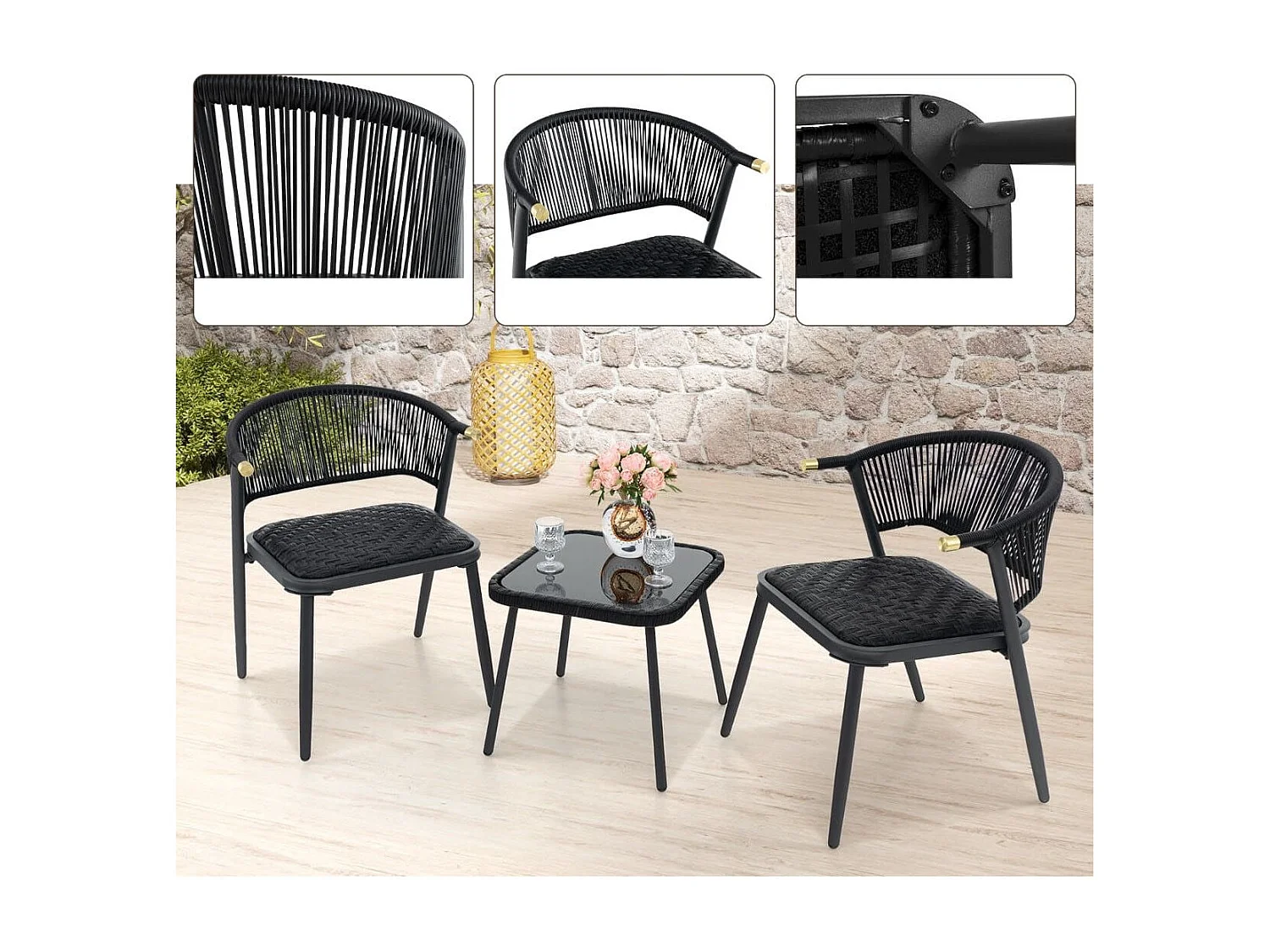 Rattan Gartenmöbel Set Balkonset mit 2 Stühlen und Tisch Balkonmöbel Braun gemischt