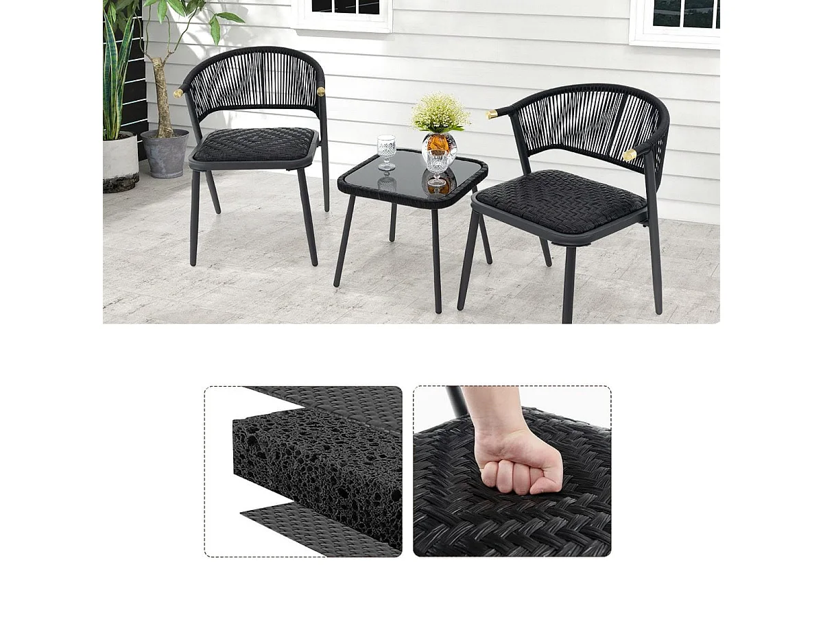 Rattan Gartenmöbel Set Balkonset mit 2 Stühlen und Tisch Balkonmöbel Braun gemischt