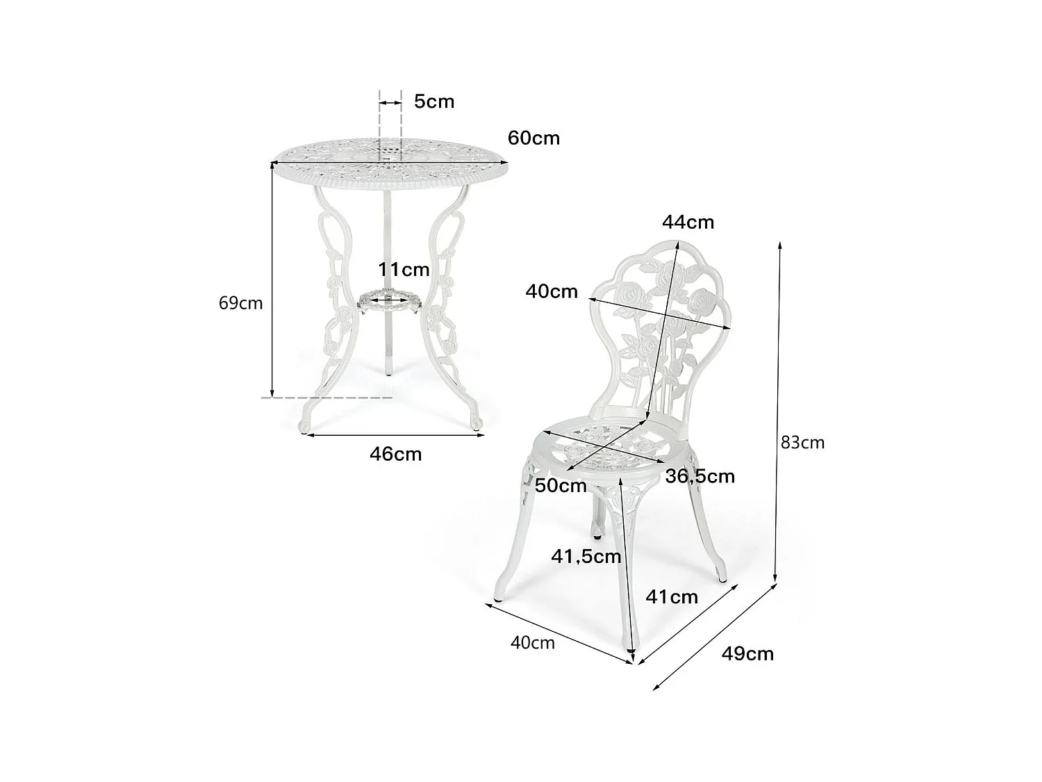 3-tlg. Gartenmöbel Set Balkonset mit 2 Stühle & Tisch aus Aluminiumguss & Gusseisen Weiß