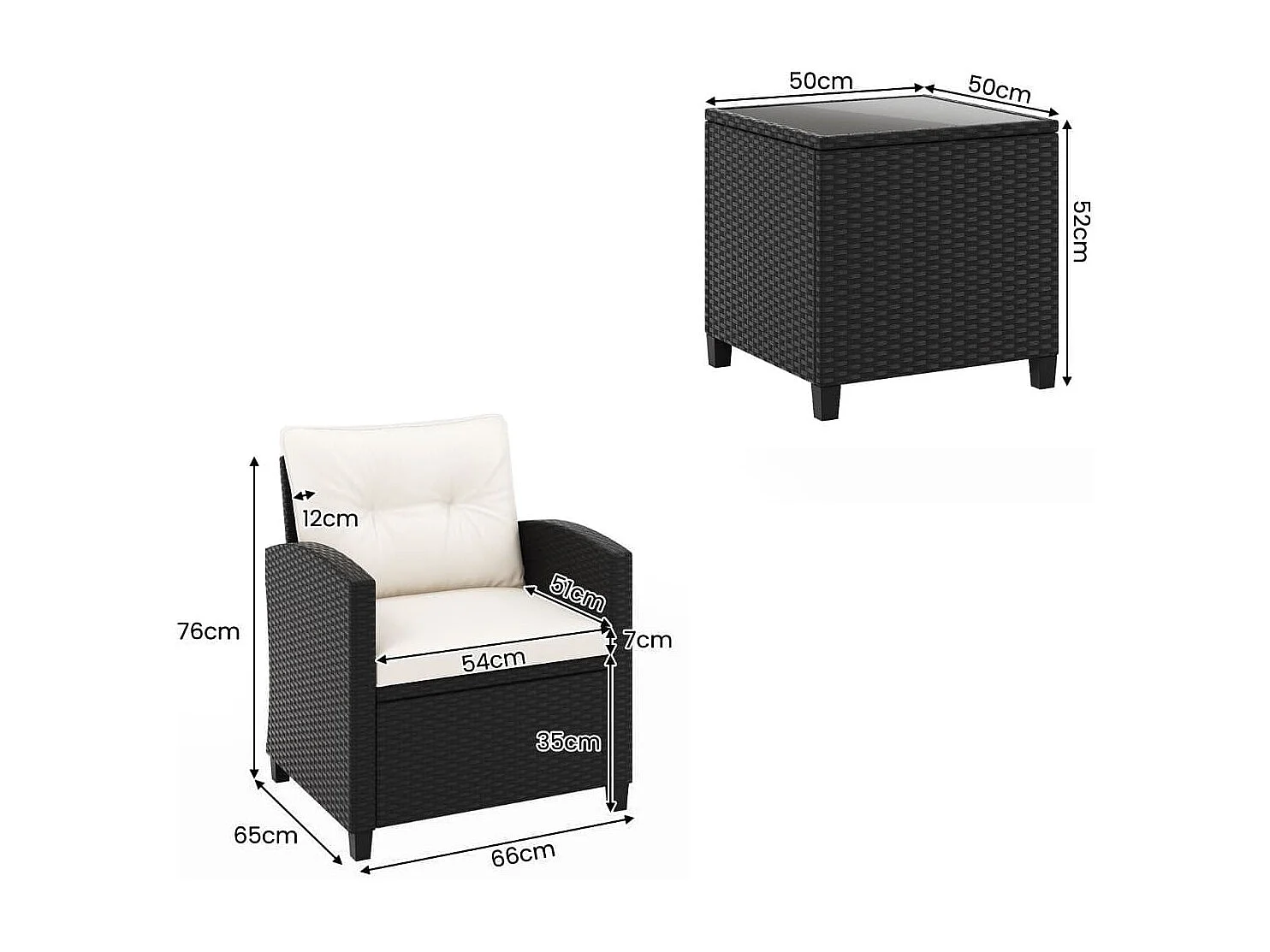 Set da giardino 3 pezzi in rattan con cuscini morbidi, Set di seduta in rattan per giardino e piscina Bianco