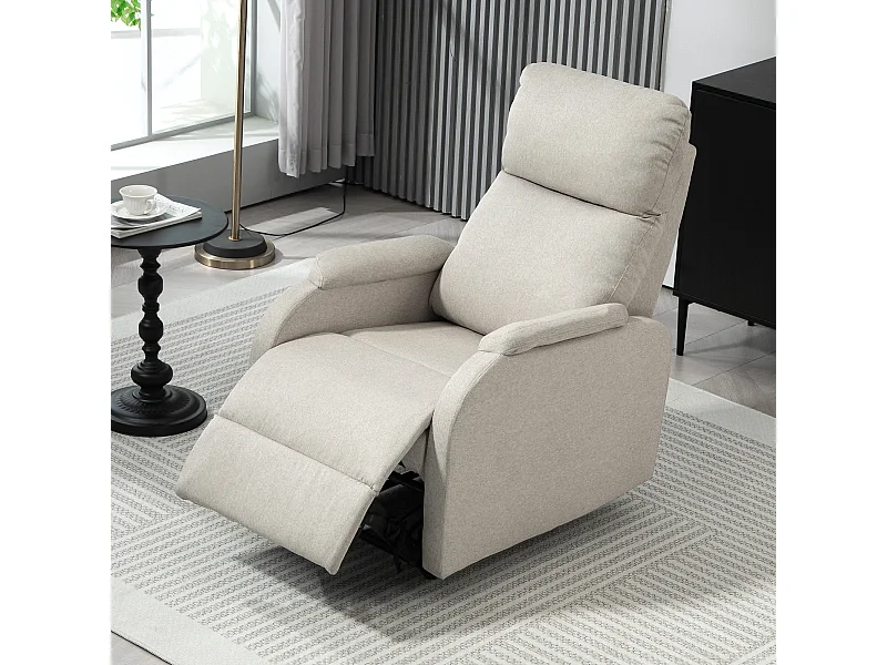 Poltrona reclinabile manualmente con poggiapiedi in tessuto beige