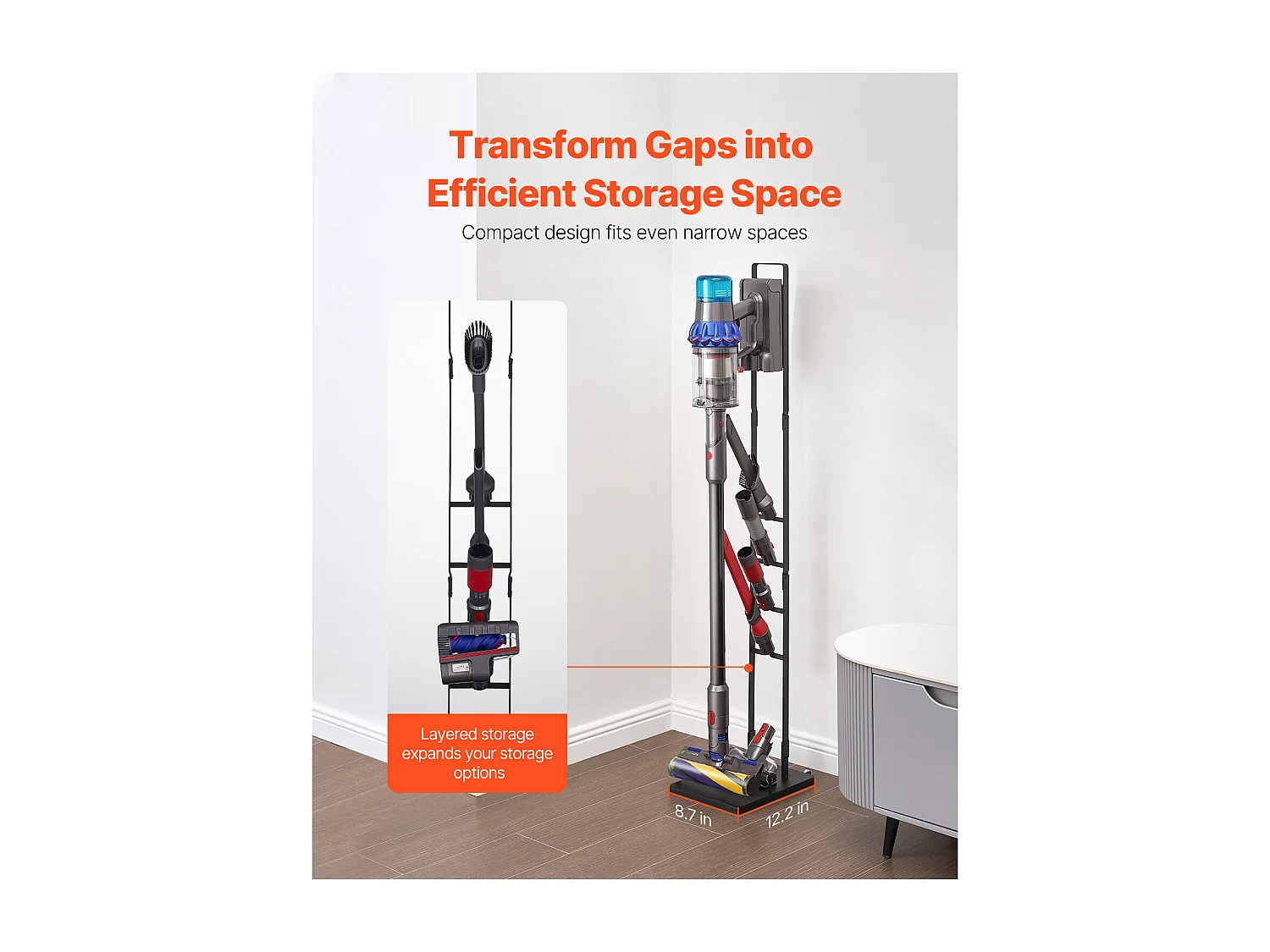 Support d'Aspirateur SucceBuy, Support de Rangement Stable pour Dyson avec Roulettes, Compatible Multi-Modèles