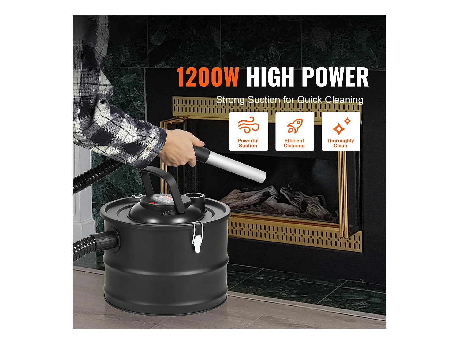 Aspirateur SucceBuy Aspirateur à Cendres 15L, 1200W pour Cheminées et Poêles à Granulés