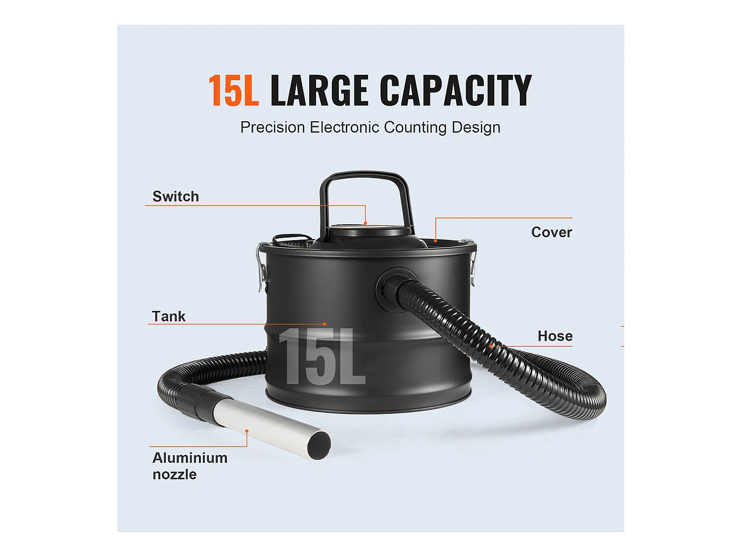 Aspirateur SucceBuy Aspirateur à Cendres 15L, 1200W pour Cheminées et Poêles à Granulés