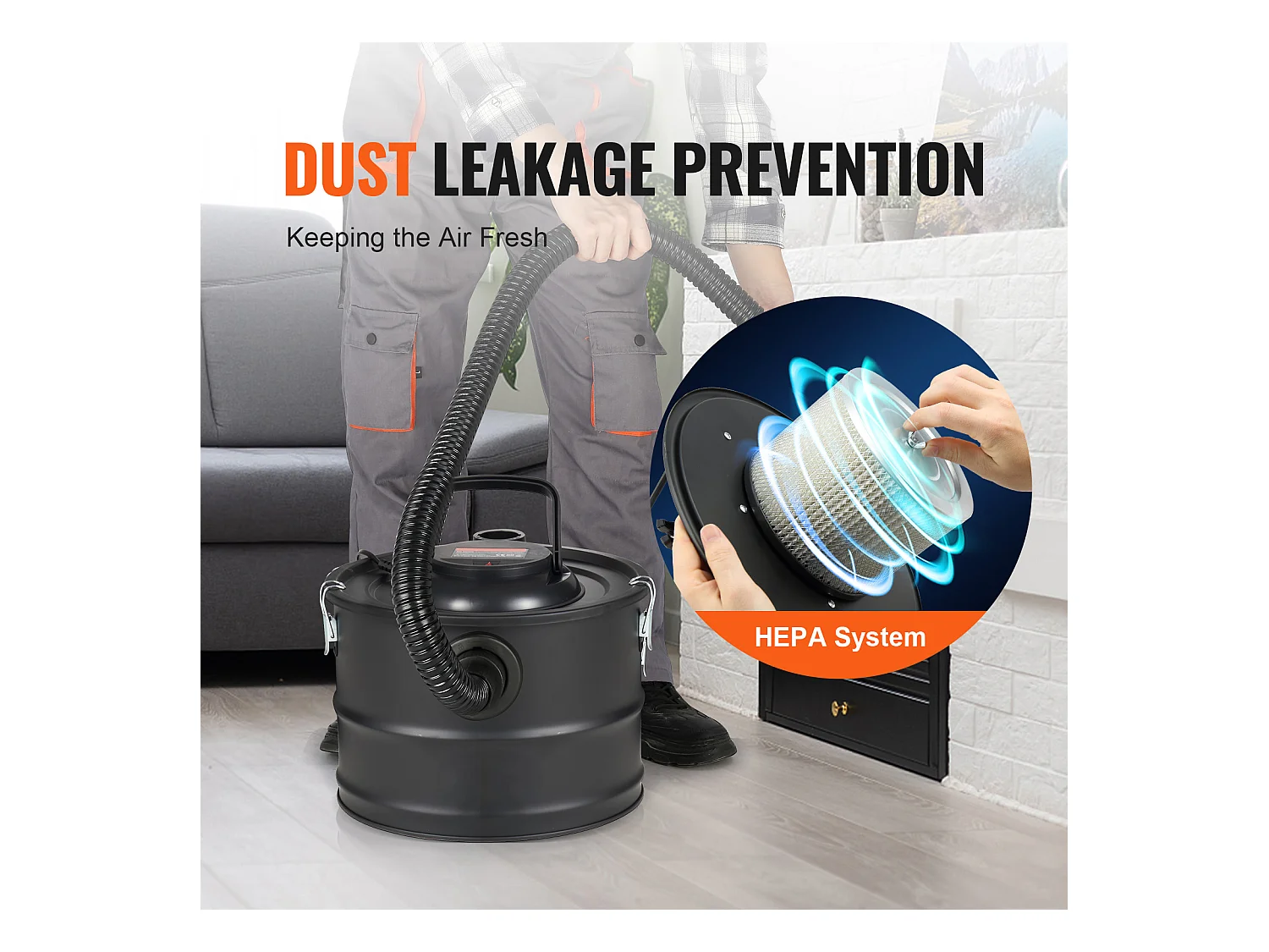 Aspirateur SucceBuy Aspirateur à Cendres 15L, 1200W pour Cheminées et Poêles à Granulés