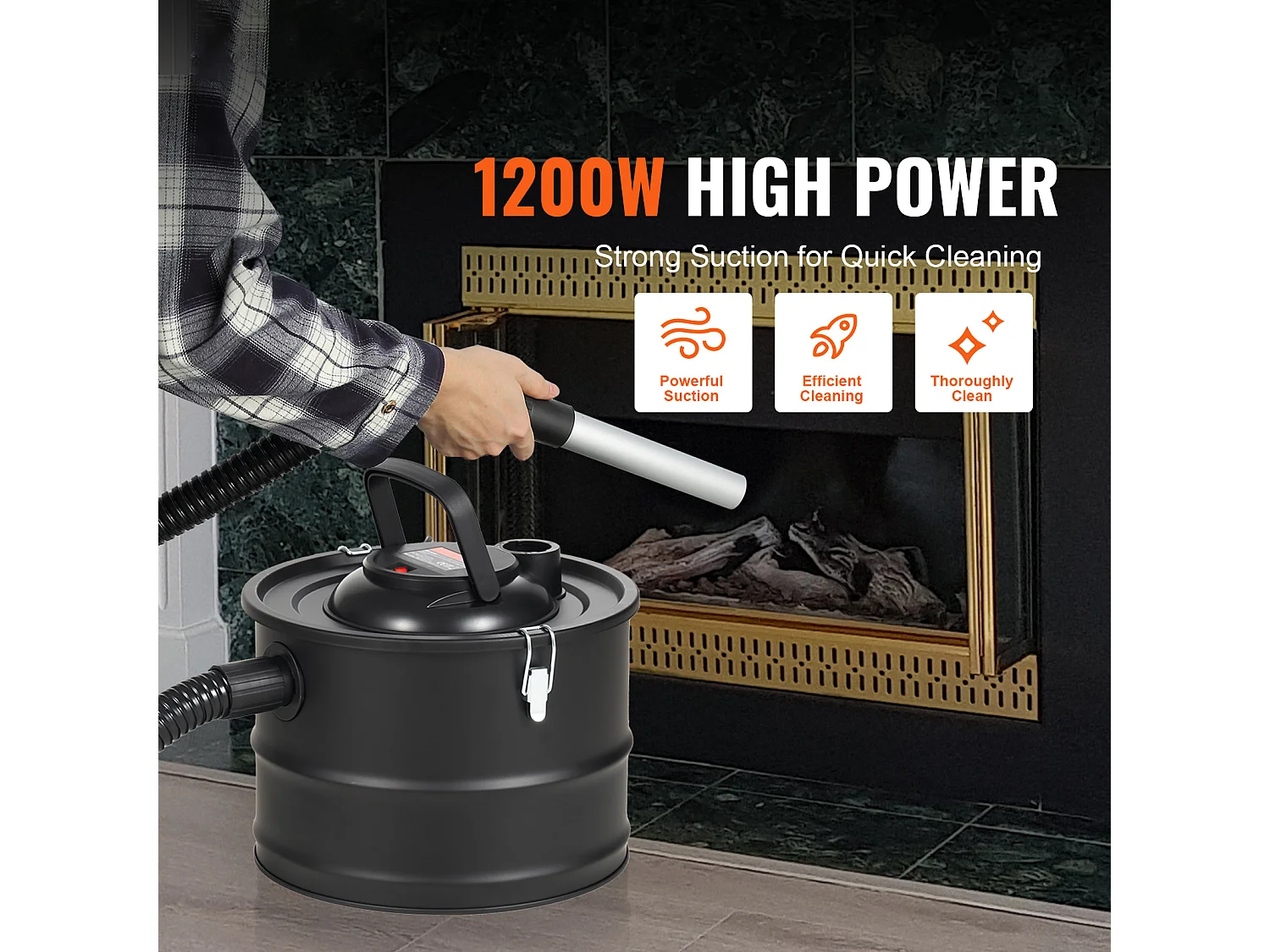 Aspirateur SucceBuy Aspirateur à Cendres 15L, 1200W pour Cheminées et Poêles à Granulés