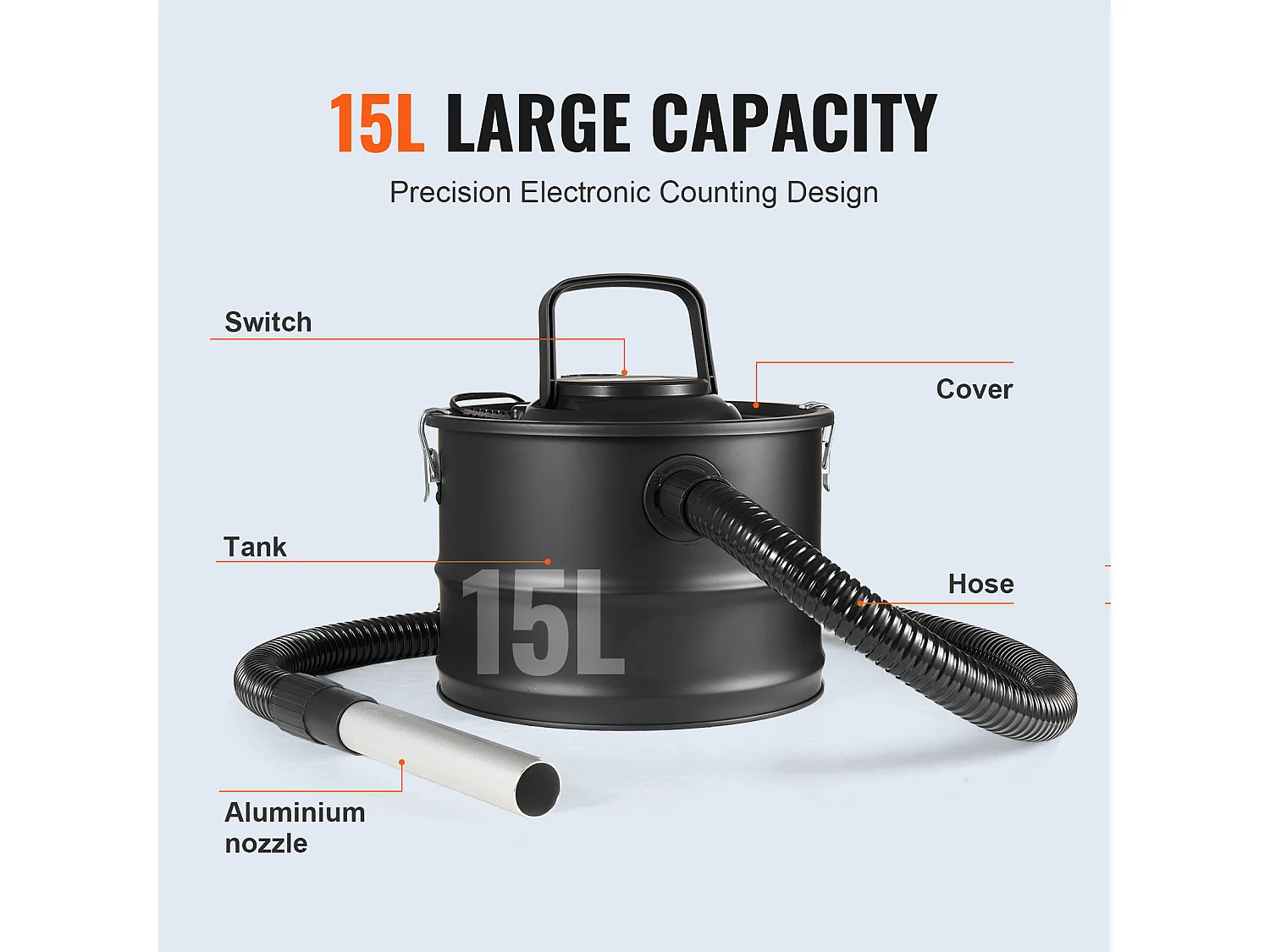 Aspirateur SucceBuy Aspirateur à Cendres 15L, 1200W pour Cheminées et Poêles à Granulés