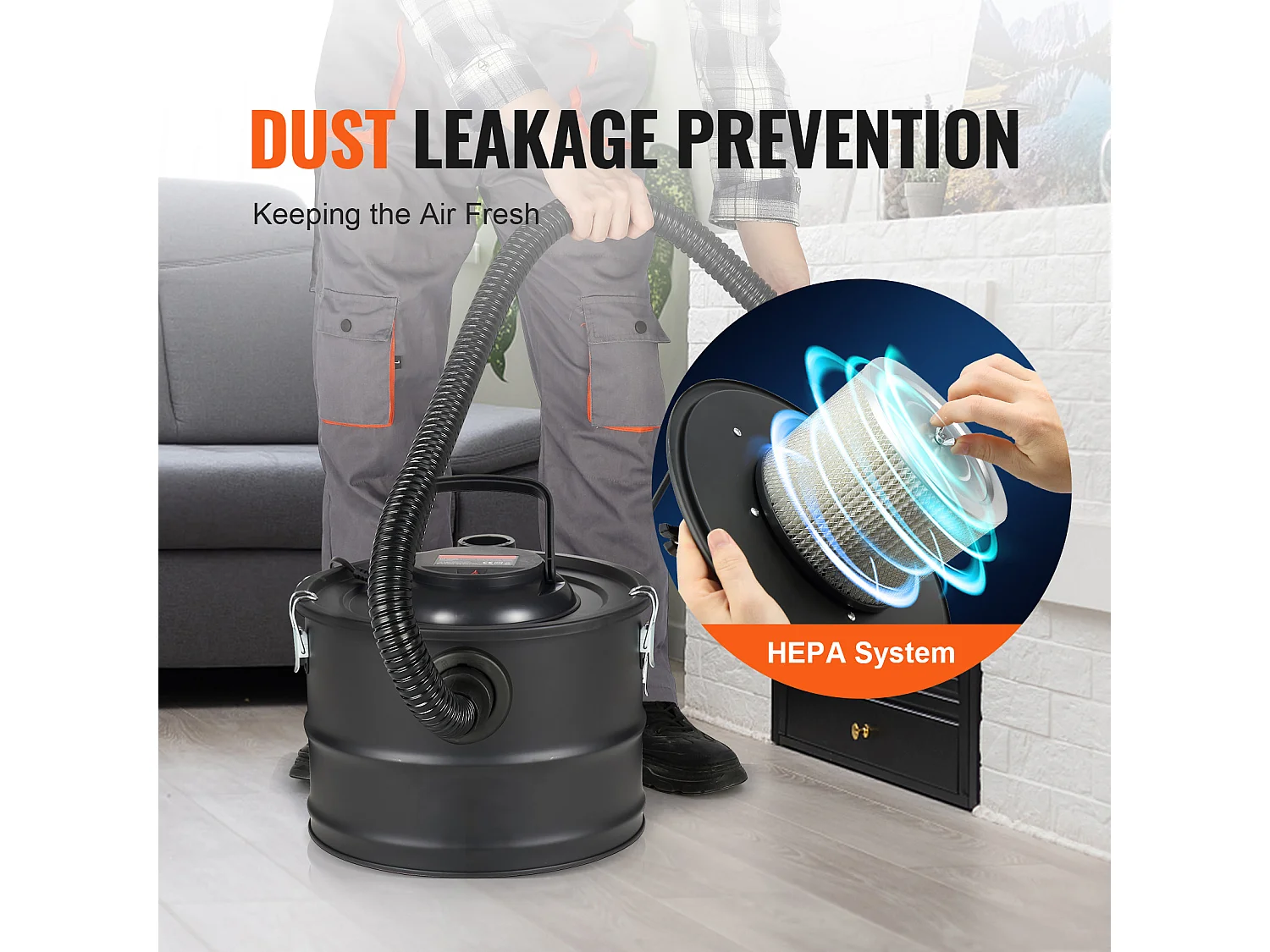 Aspirateur SucceBuy Aspirateur à Cendres 15L, 1200W pour Cheminées et Poêles à Granulés