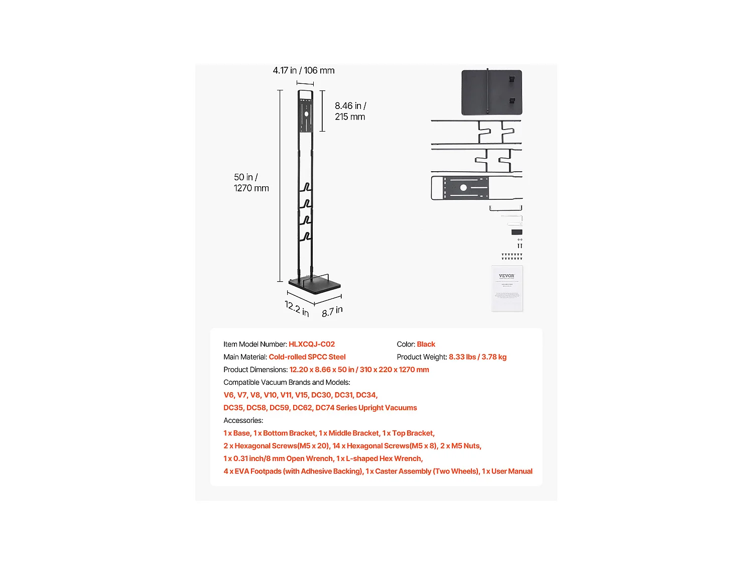 Support d'Aspirateur SucceBuy, Support de Rangement Stable pour Dyson, Compatible Multi-Modèles avec 4 Crochets