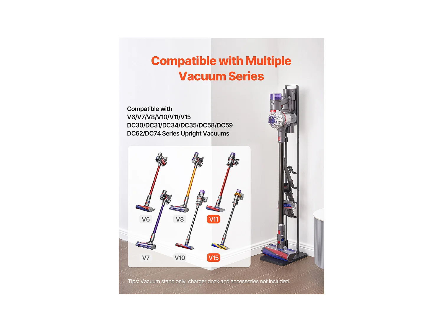 Support d'Aspirateur SucceBuy, Support de Rangement Stable pour Dyson, Compatible Multi-Modèles avec 4 Crochets