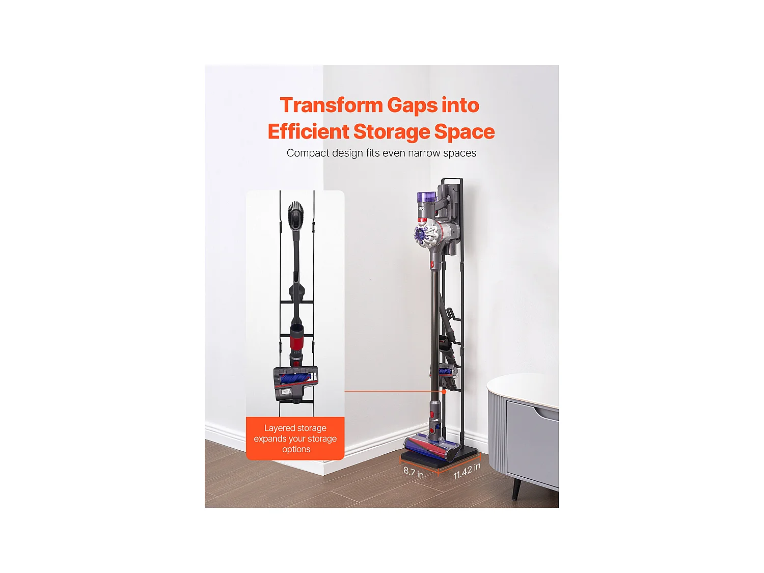 Support d'Aspirateur SucceBuy, Support de Rangement Stable pour Dyson, Compatible Multi-Modèles avec 4 Crochets