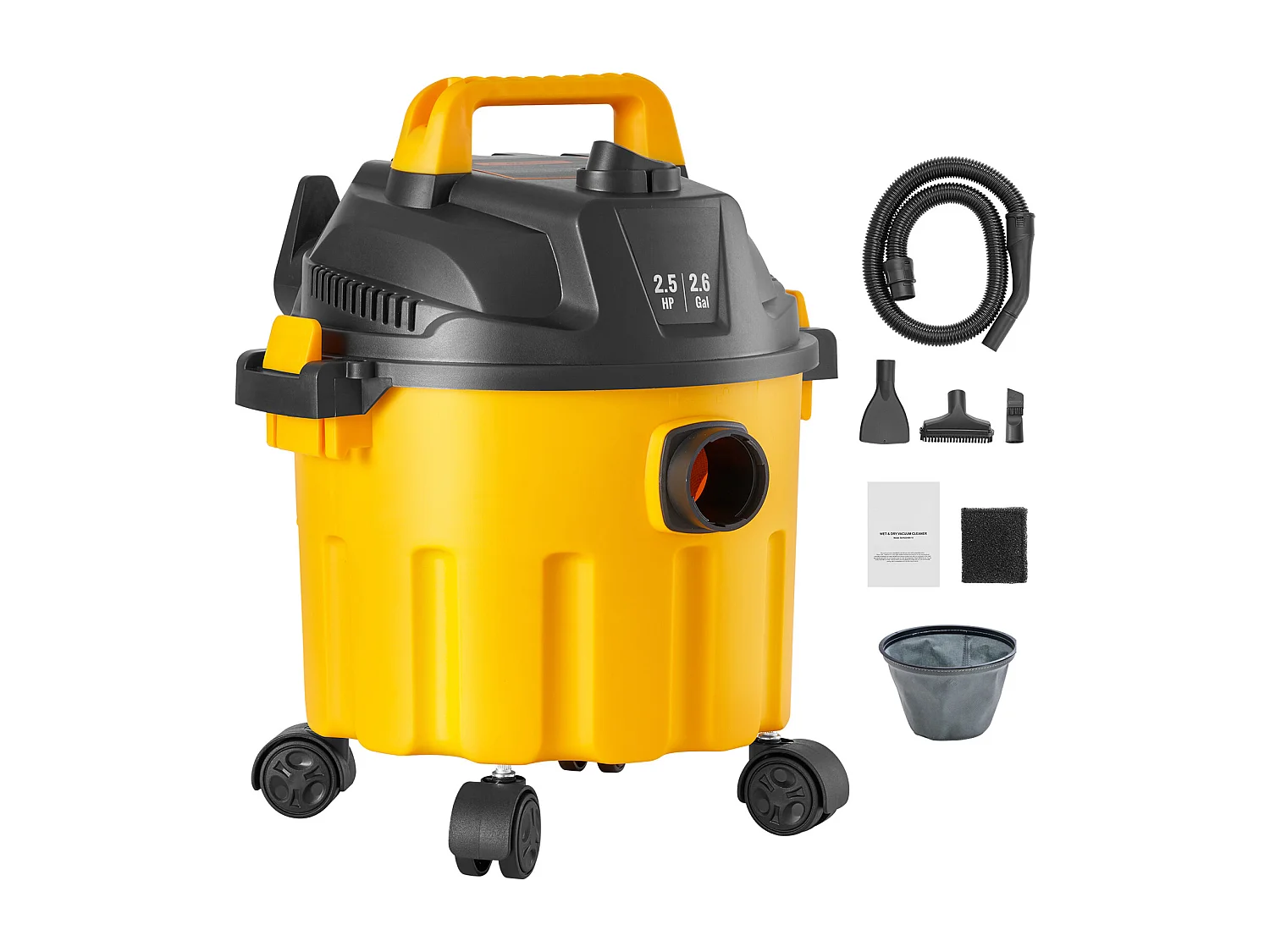 Aspirateur Eau et Poussiere  Sec/Humide SucceBuy, 1,49kW 10 L de Pointe avec Accessoires de Buse Jaune