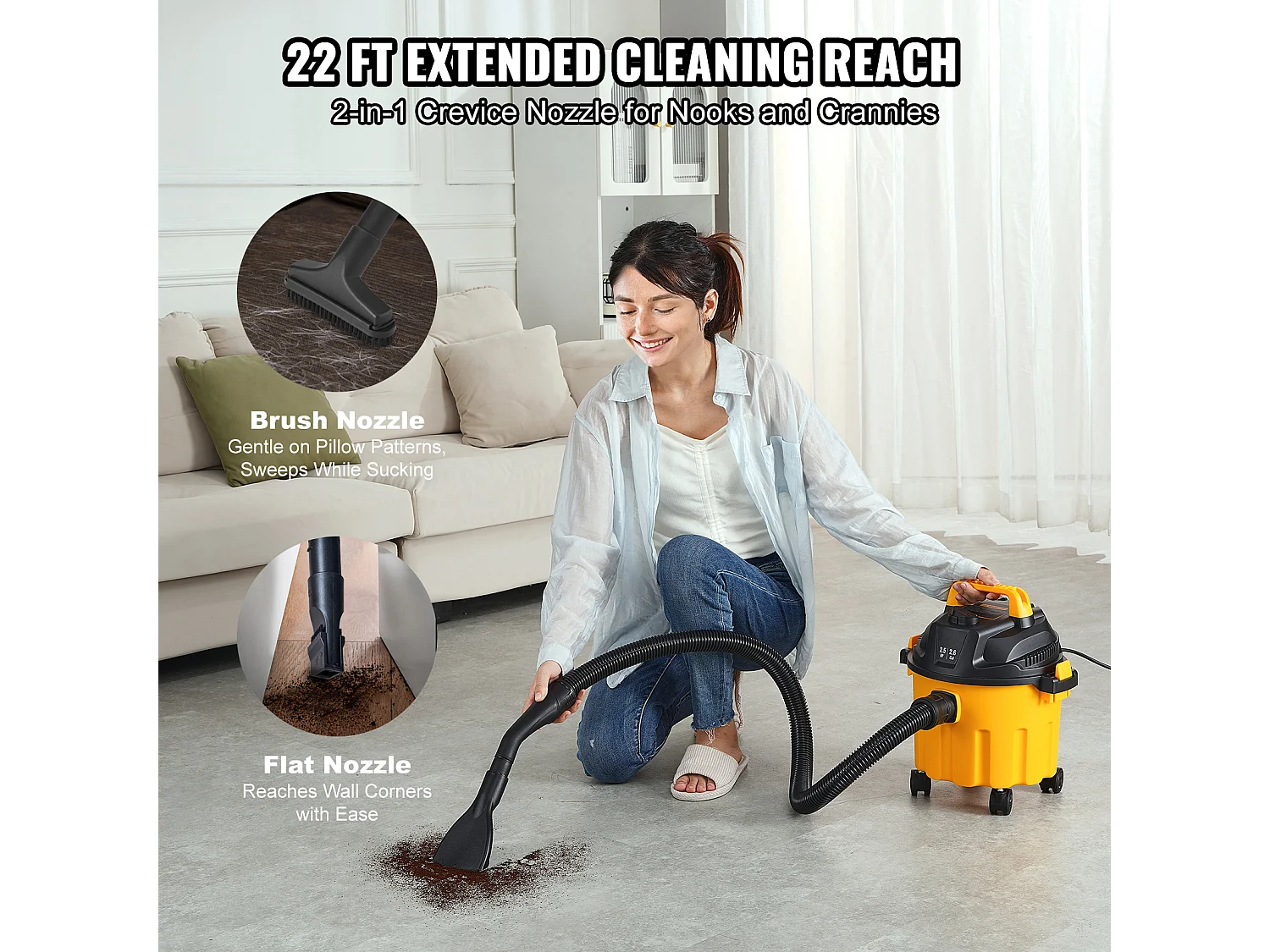 Aspirateur Eau et Poussiere  Sec/Humide SucceBuy, 1,49kW 10 L de Pointe avec Accessoires de Buse Jaune