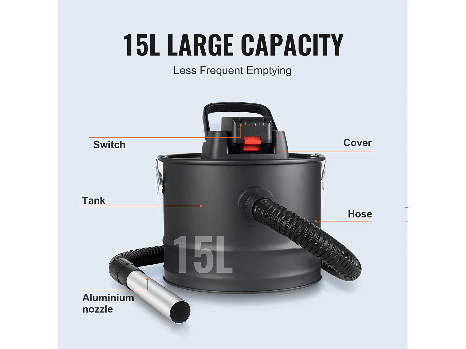 Aspirateur à Cendres 15L SucceBuy , 10KPa pour Cheminées et Poêles à Granulés