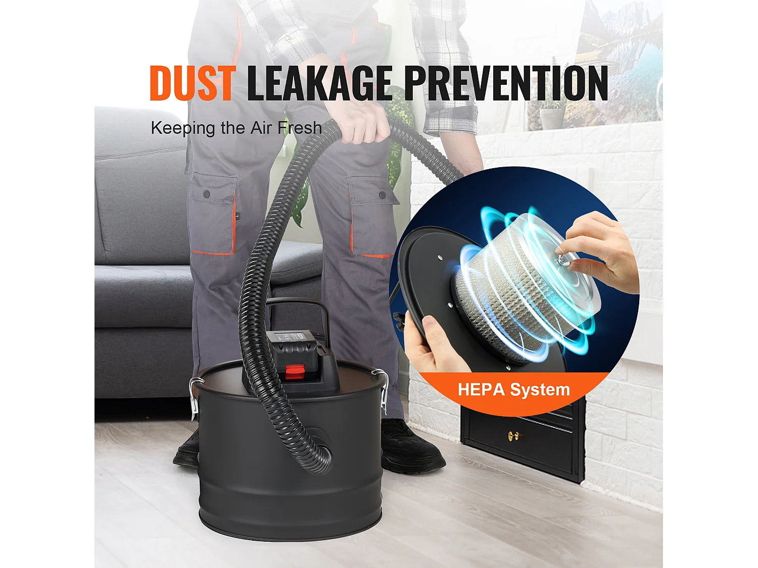 Aspirateur à Cendres 15L SucceBuy , 10KPa pour Cheminées et Poêles à Granulés