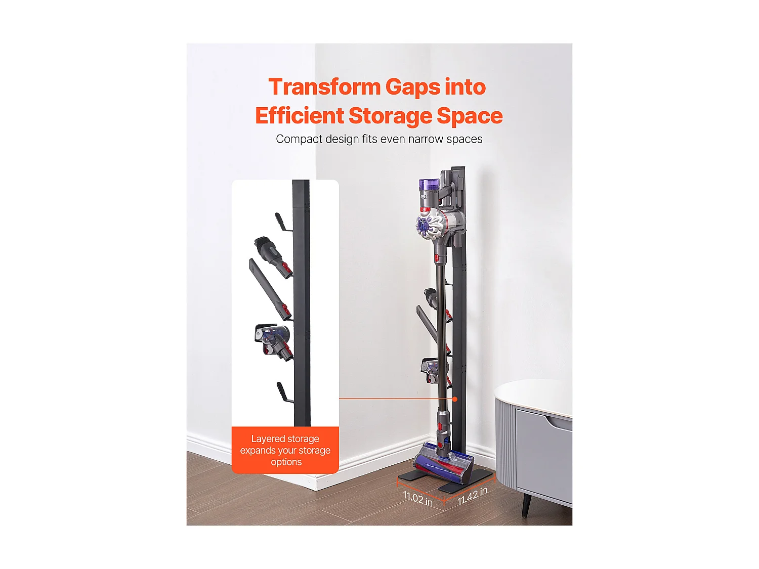 Support d'Aspirateur SucceBuy, Support de Rangement Stable pour Dyson, Compatible Multi-Modèles avec 6 Crochets