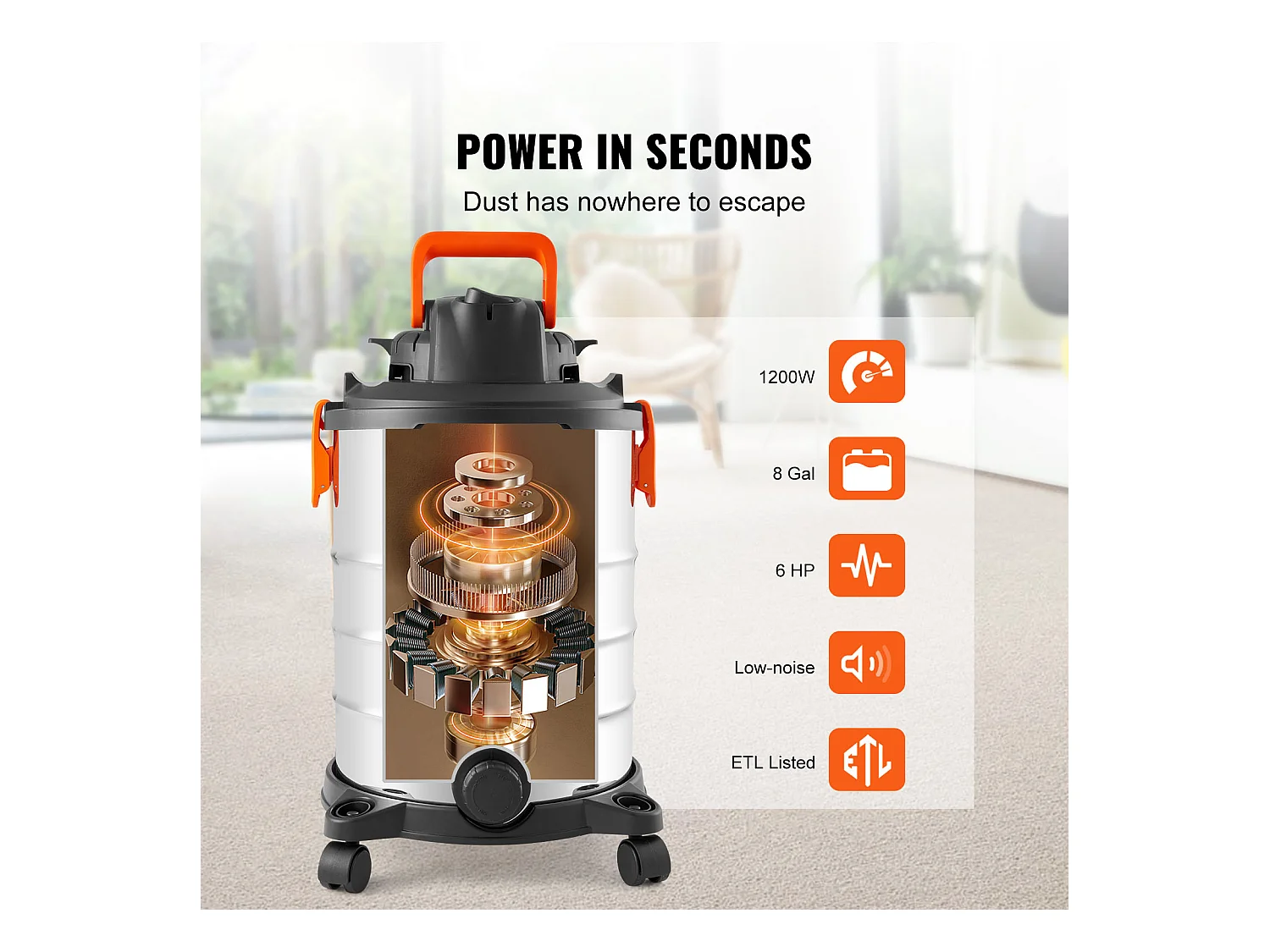 Aspirateur Eau et Poussiere Sec/Humide SucceBuy,4,47kW 30 L Buse Acier Inoxydable Argent