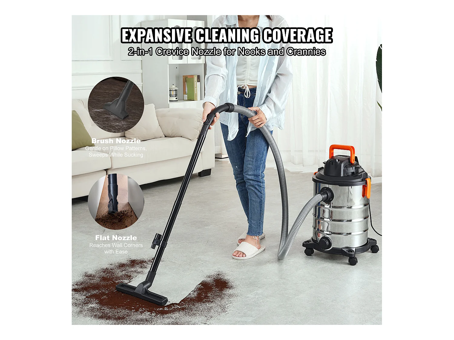 Aspirateur Eau et Poussiere Sec/Humide SucceBuy,4,47kW 30 L Buse Acier Inoxydable Argent