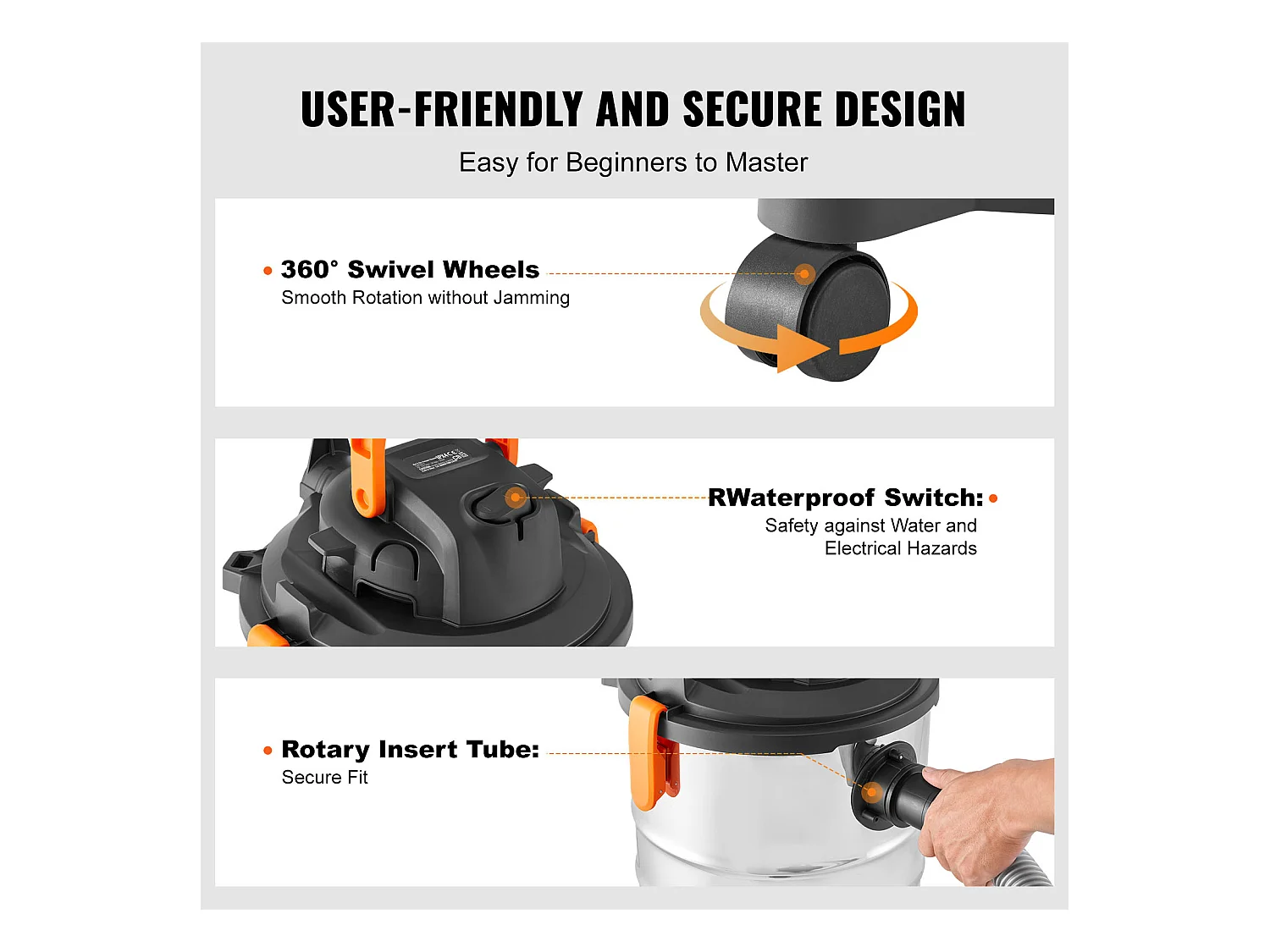 Aspirateur Eau et Poussiere Sec/Humide SucceBuy,4,47kW 30 L Buse Acier Inoxydable Argent