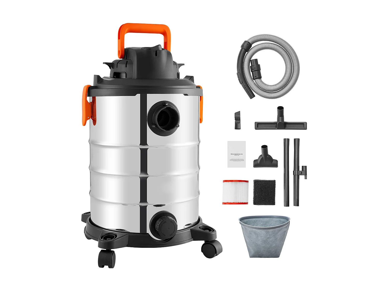 Trocken/Nass-Wasser- und Staubsauger SucceBuy, 4.47kW 30 L Düse Edelstahl Silber, für Alle Reinigungsarbeiten