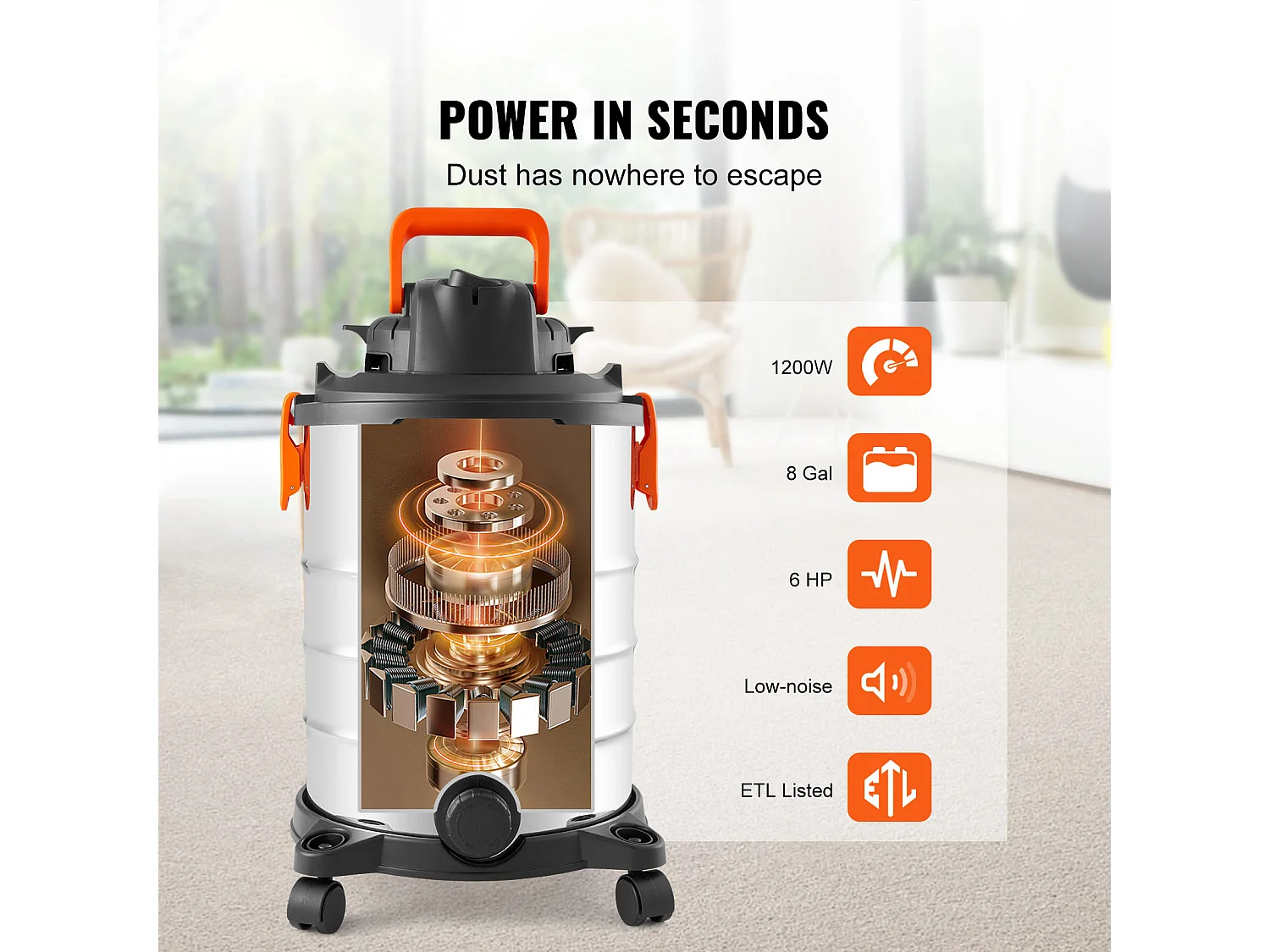 Trocken/Nass-Wasser- und Staubsauger SucceBuy, 4.47kW 30 L Düse Edelstahl Silber, für Alle Reinigungsarbeiten