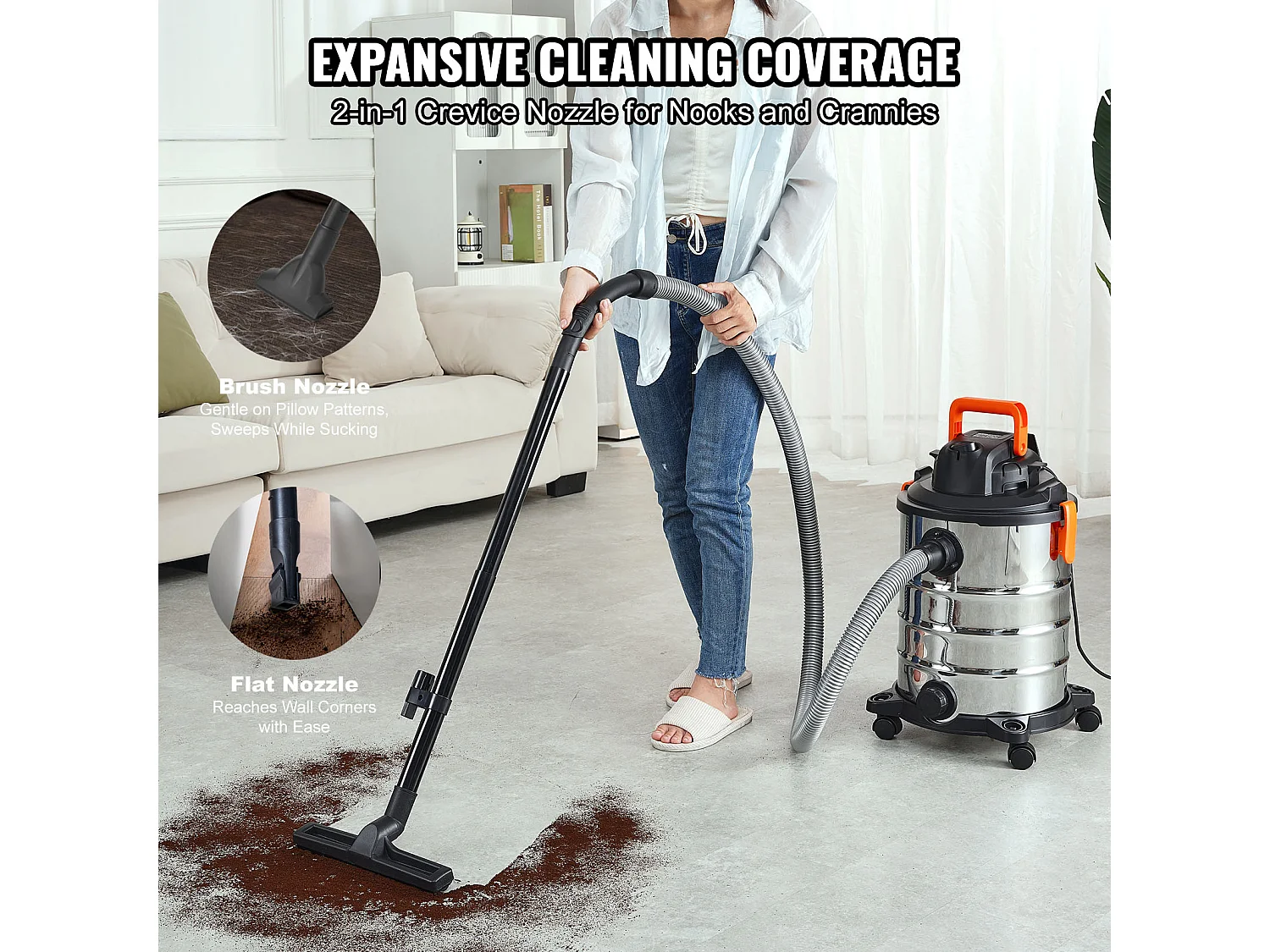 Trocken/Nass-Wasser- und Staubsauger SucceBuy, 4.47kW 30 L Düse Edelstahl Silber, für Alle Reinigungsarbeiten